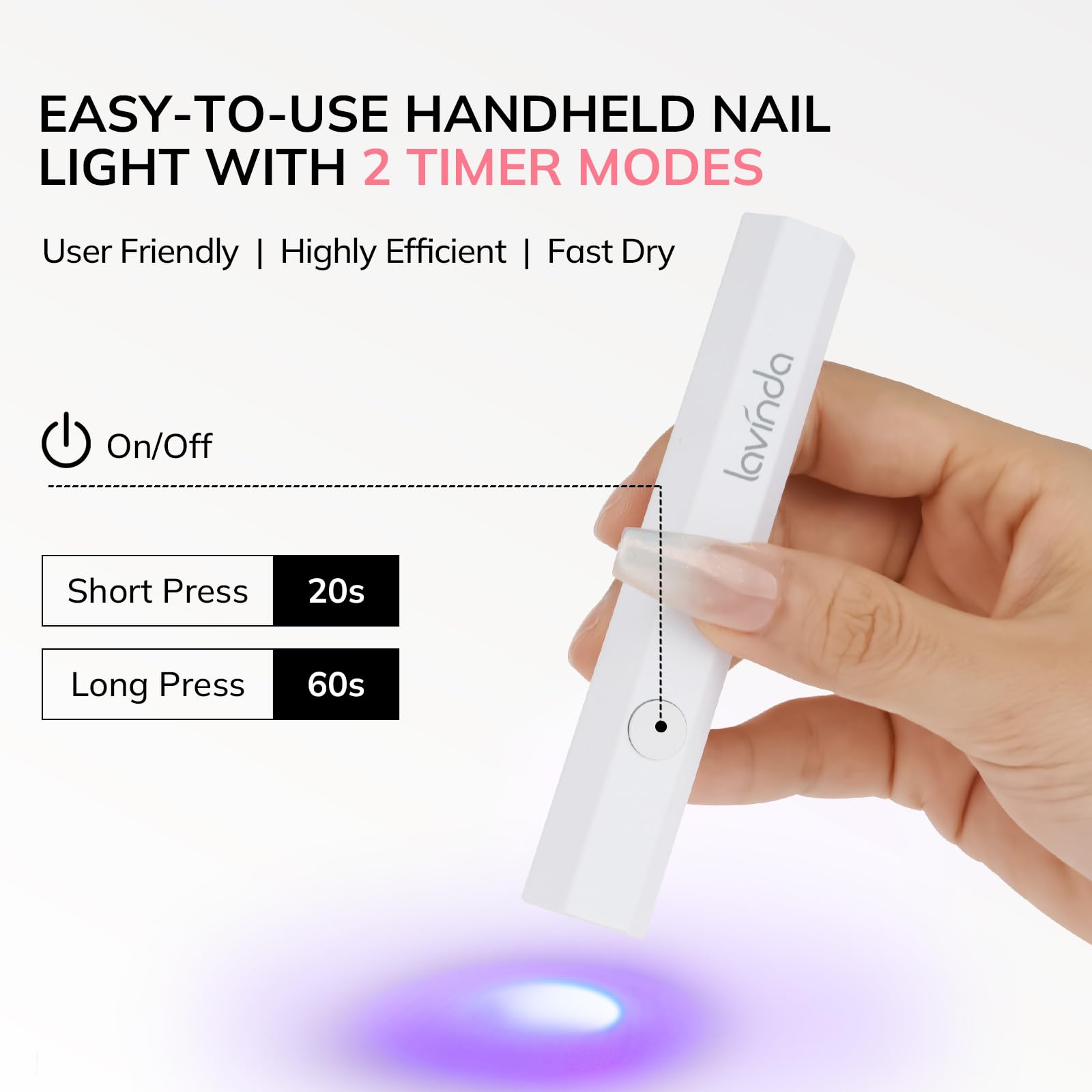 Lavinda Portable UV LED Nail Lamp for Gel Polish - Fast Drying Mini Handheld Cordless Gel Light for Single Finger Nail Curing | Perfect for Home Manicures & Professional Salon Use
