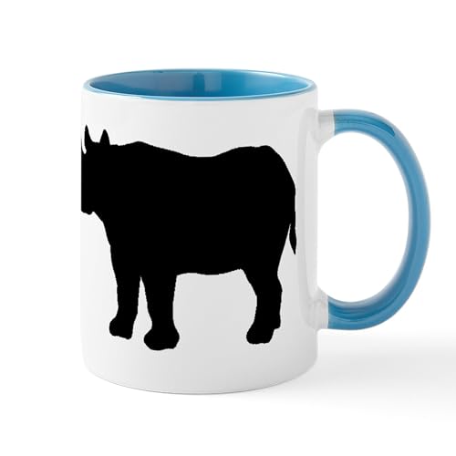 White/Blue Inside - Rhinoceros Silhouette Mugs