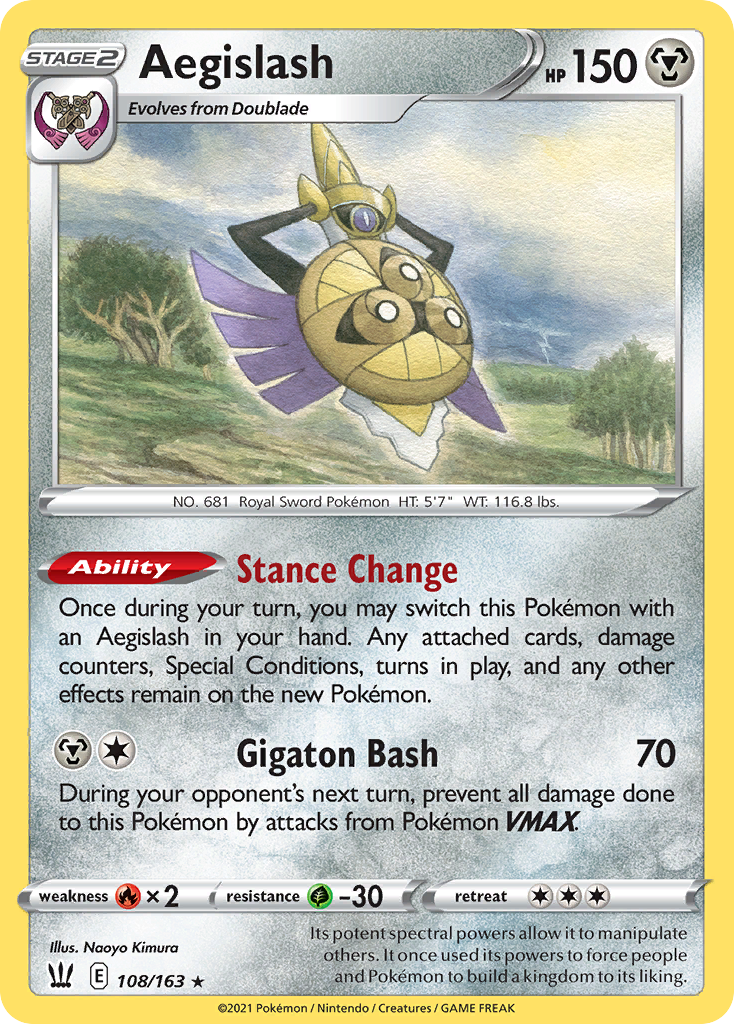 Aegislash 108/163 Pokemon TCG Card - Ultra Rare Sword & Shield Expansion | Collectible Trading Card for Battles & Display