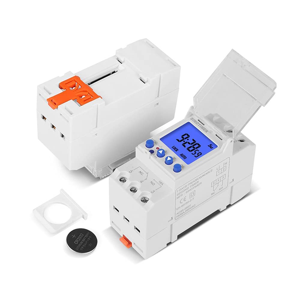 TM928SAKL Rail Timer with Backlight - Large Screen Display, 85-265V 16A, 1 Second Min Interval, 7-Day Programmable DIN Rail Timer for Home Automation & Industrial Control