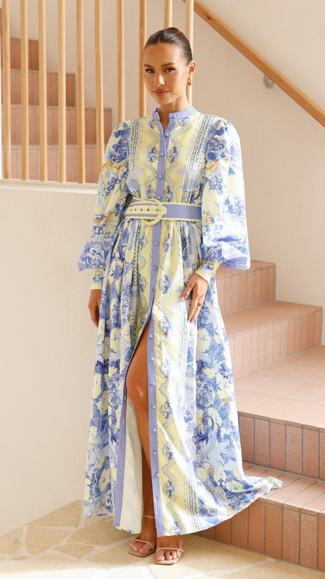 Kalliope Maxi Dress for Women - Flowy Blue & Yellow Floral Summer Dress - Perfect for Beach Vacations, Parties & Casual Outings