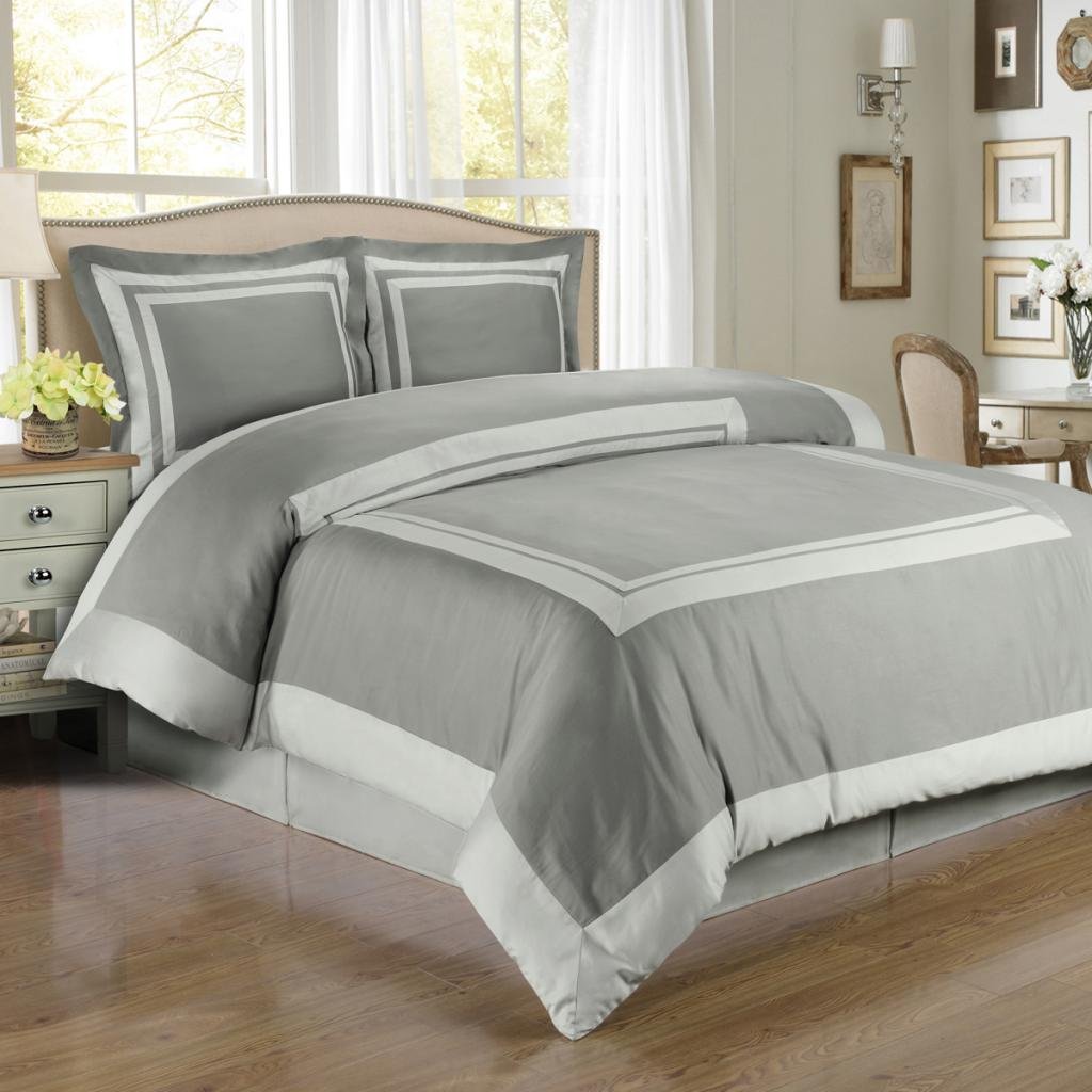 Premium 2-Piece Twin XL Duvet Cover Set - 100% Egyptian Cotton, Wrinkle-Free, Gray & Light Gray - Perfect for Hotels, Dorms & Guest Rooms