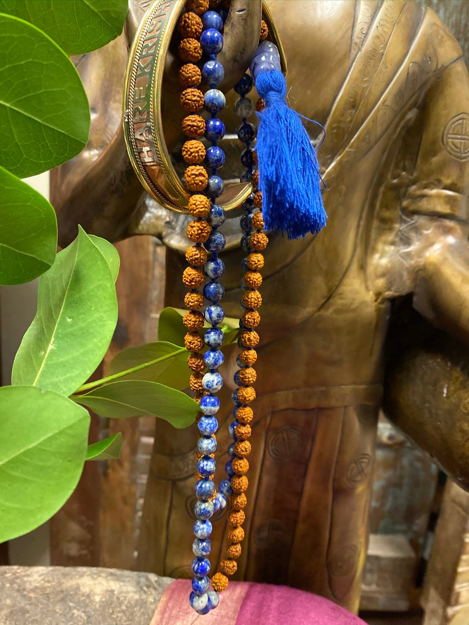 Rudraksha Lapis Lazuli Meditation Mala Beads Bracelet - Copper Healing Jewelry for Mental Clarity & Stress Relief - Perfect for Yoga, Mindfulness Practice & Spiritual Wellness