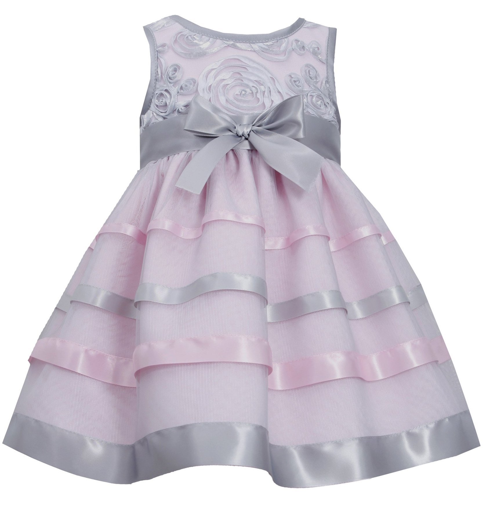 Bonnie Jean Girls' Pink Silver Soutache Ribbon Mesh Overlay Dress for Toddler 2T-6X - Perfect for Birthday Parties, Easter & Special Occasions