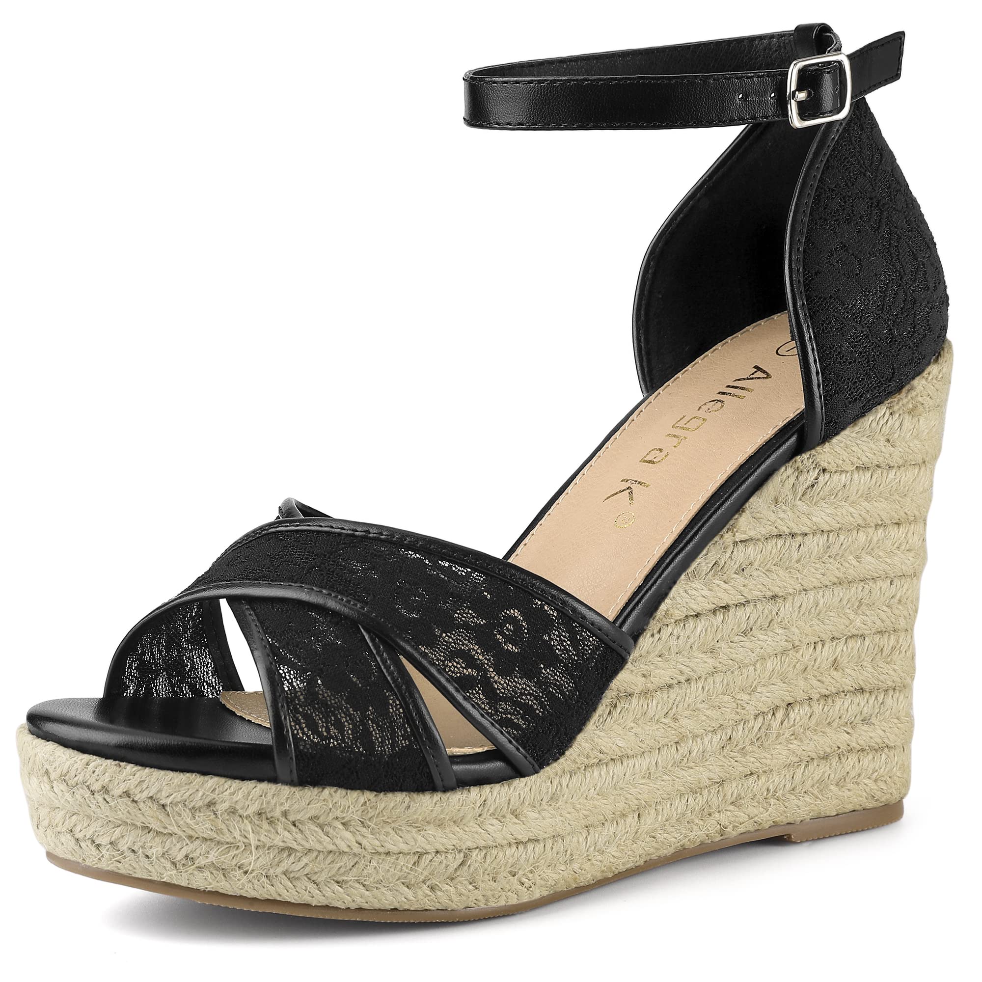 Allegra K Women's Espadrilles Lace Wedge Sandals - Comfortable Summer Casual Shoes for Beach, Vacation & Outdoor Wear