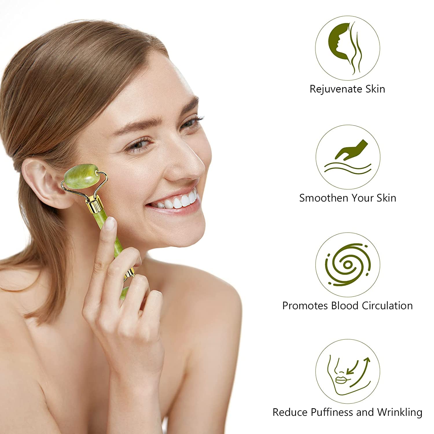 MEPOINT Jade Roller & Gua Sha Set - Green Aventurine Facial Massage Tool for Face, Neck & Body - Reduce Wrinkles, Stimulate Blood Flow & Relax Muscles - Perfect for Skincare Routine & Self-Care at Home