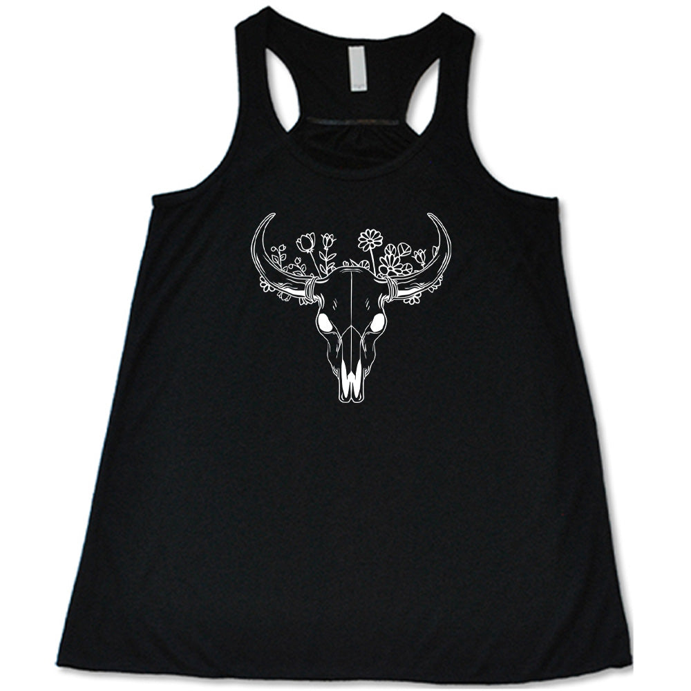 Floral Cow Skull Print T-Shirt for Women - Western Boho Style Top for Casual Wear, Music Festivals & Country Themed Parties