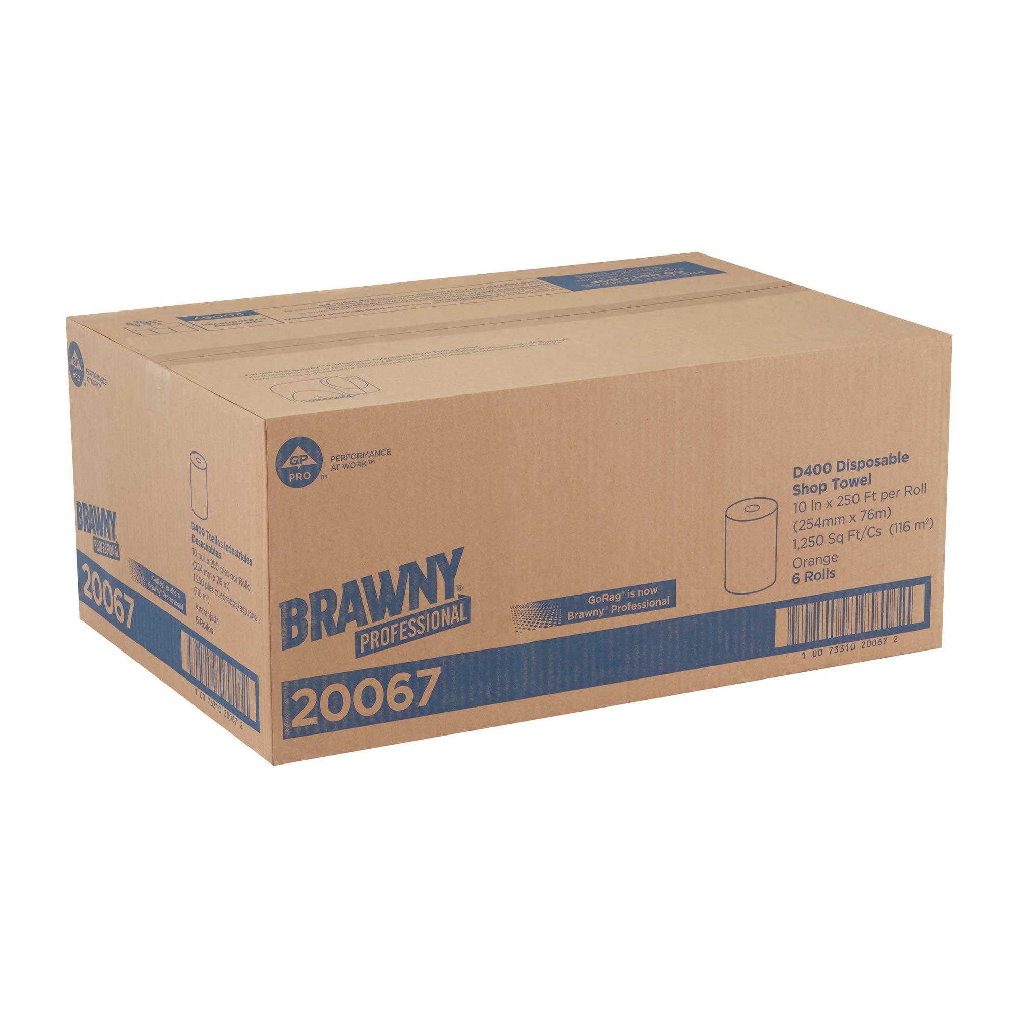 Brawny Professional D400 Disposable Shop Towel Refill | Heavy-Duty Industrial Cleaning Wipes | 250 Feet Per Roll, 6 Rolls/Case | Ideal for Garages, Workshops & Automotive Cleaning