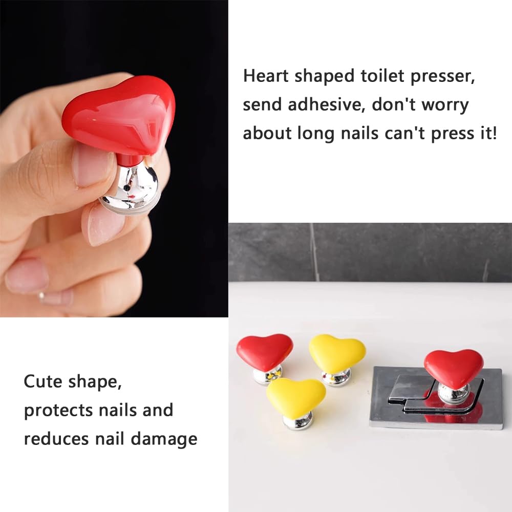 4 Pack Heart-Shaped Toilet Push Button Extender - Adhesive Flush Valve Helper for Long Nails, Smart Bidet & One-Piece Toilets - Bathroom Gadget for Easy Flushing & Hygiene Maintenance