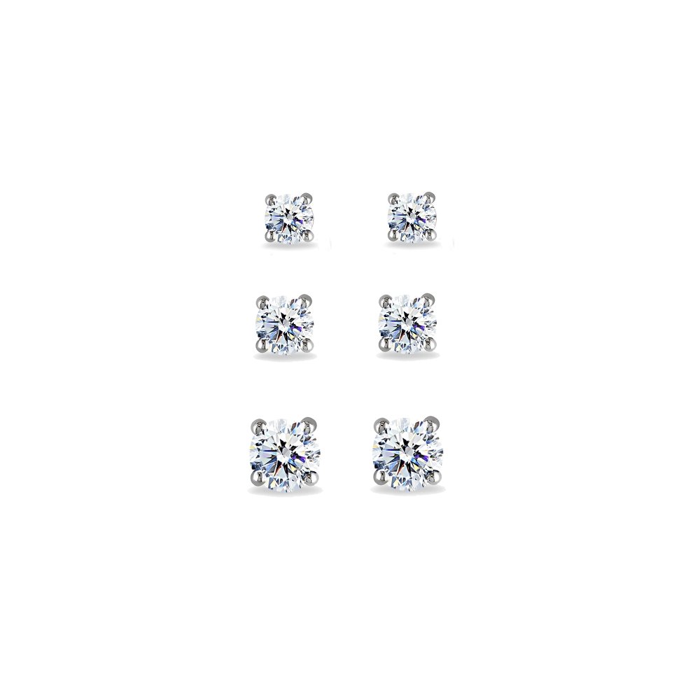Sterling Silver Round Crystal Stud Earrings for Women - Party & Wedding
