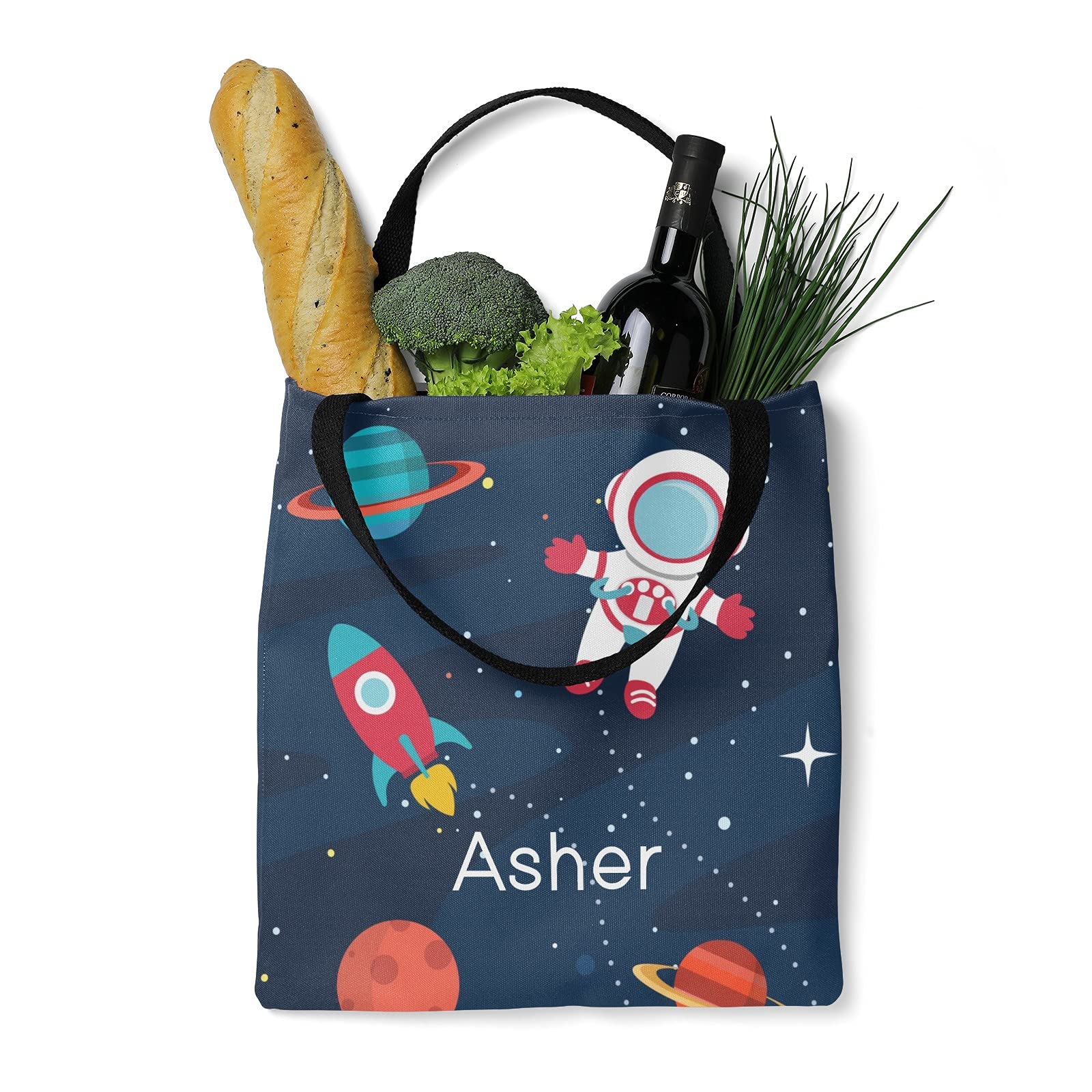 NASA Astronaut Space Rocket Personalized Canvas Tote Bag - Eco-Friendly Reusable Shopping Bag for Women & Men, Travel, School, Work (14.17x14.57 Inch) - Perfect Gift for Space Lovers & Sci-Fi Fans