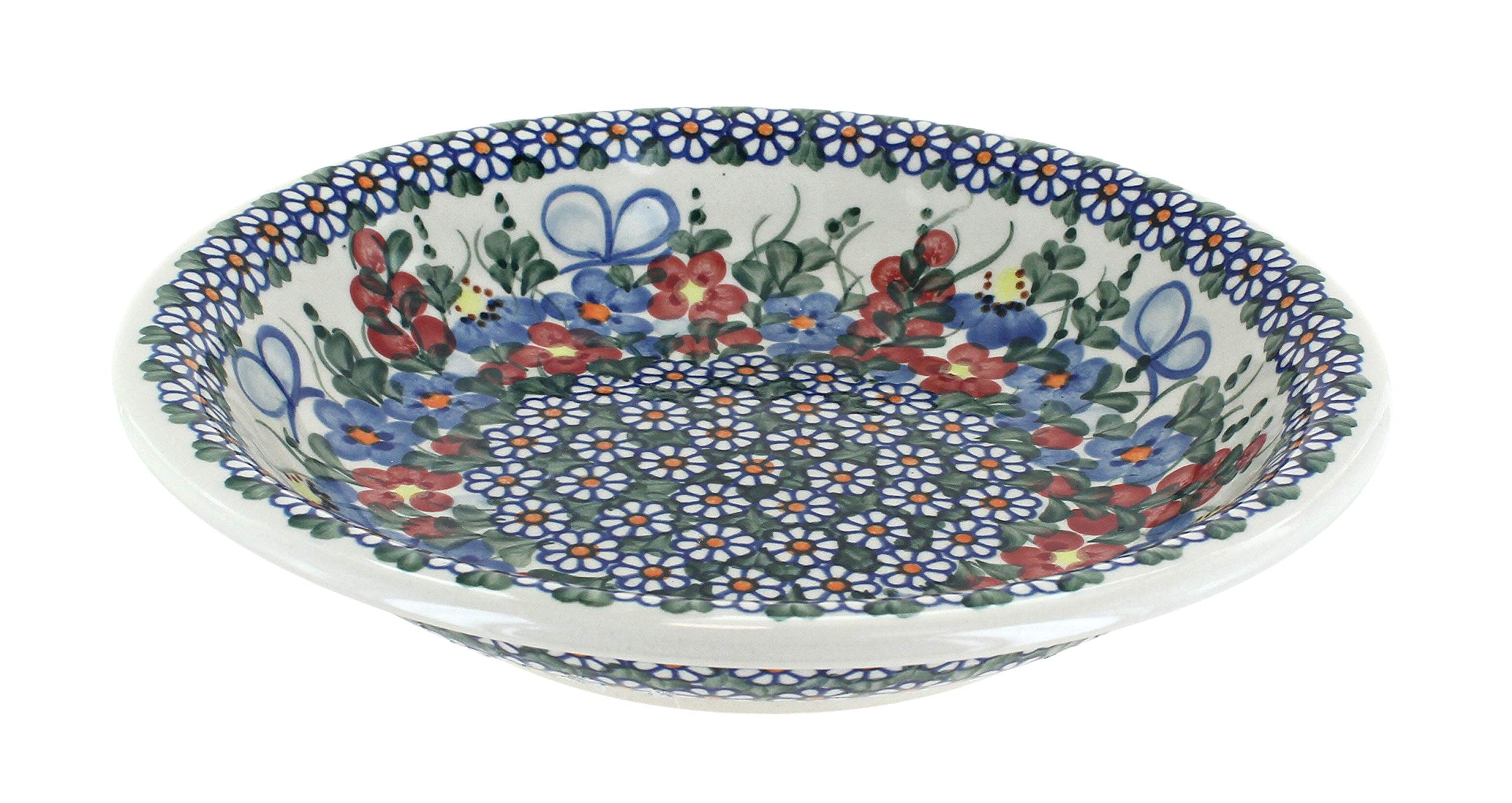 Blue Rose Polish Pottery Garden Butterfly Soup Plate - Handcrafted Ceramic Dinnerware for Elegant Dining, Garden Parties & Home Decor