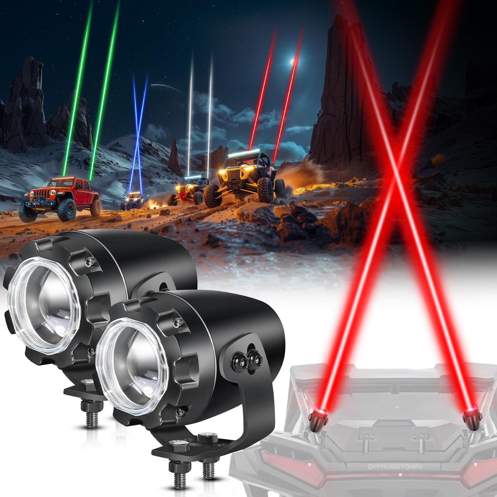 OFFROADTOWN Upgraded RGBW LED Whip Lights with Remote Control - Chase Light Antenna for UTV, ATV, SXS, RZR, Can-Am, Polaris, Truck, Jeep & Boat - Perfect for Night Off-Roading, Camping & Outdoor Adventures