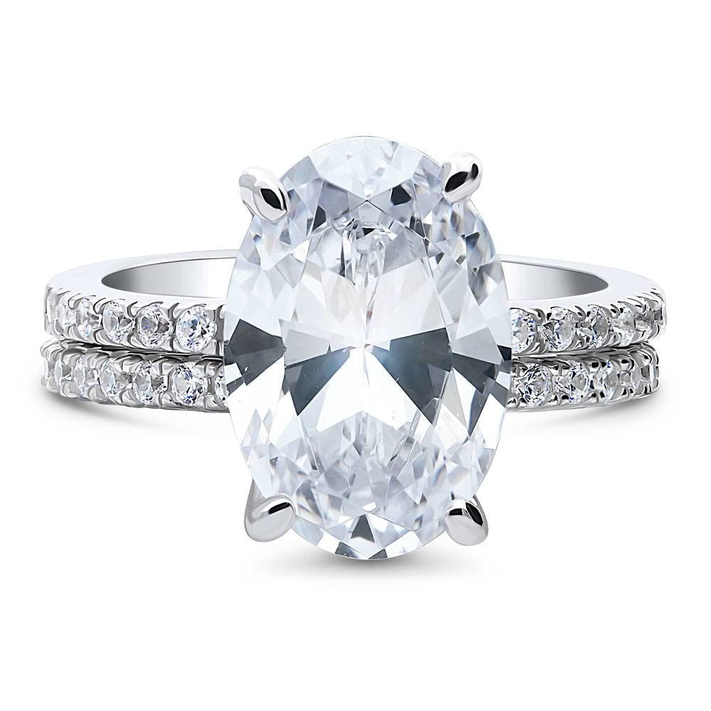 BERRICLE 5.5 Carat Oval Cut Cubic Zirconia Sterling Silver Engagement Ring Set with Hidden Halo for Women - Rhodium Plated, Size 4-10 | Wedding, Proposal, Anniversary Gift Idea