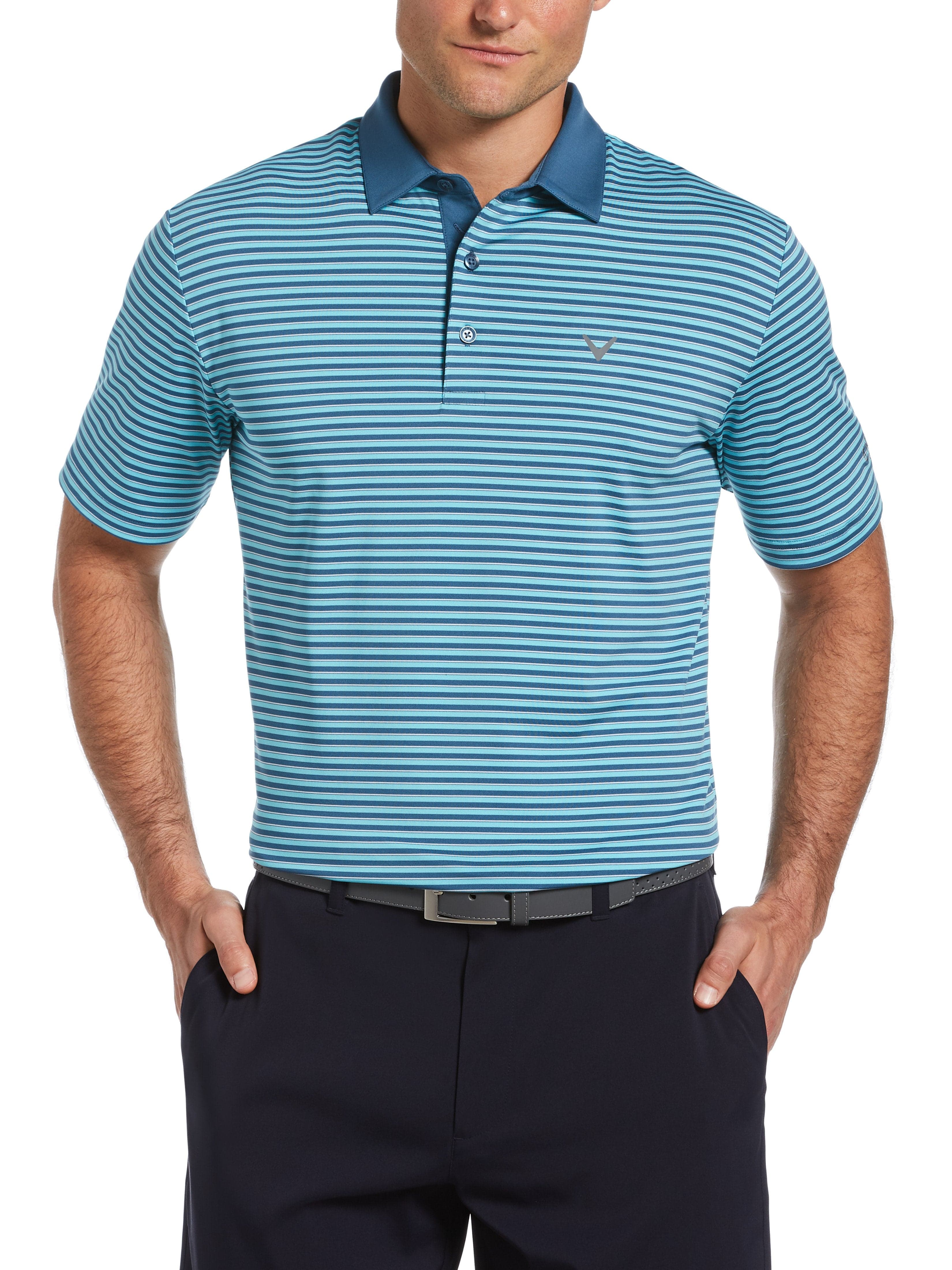 Men's 3-Color Stripe Polo Shirt - Classic Casual Short Sleeve Cotton Blend Top for Golf, Work & Everyday Wear