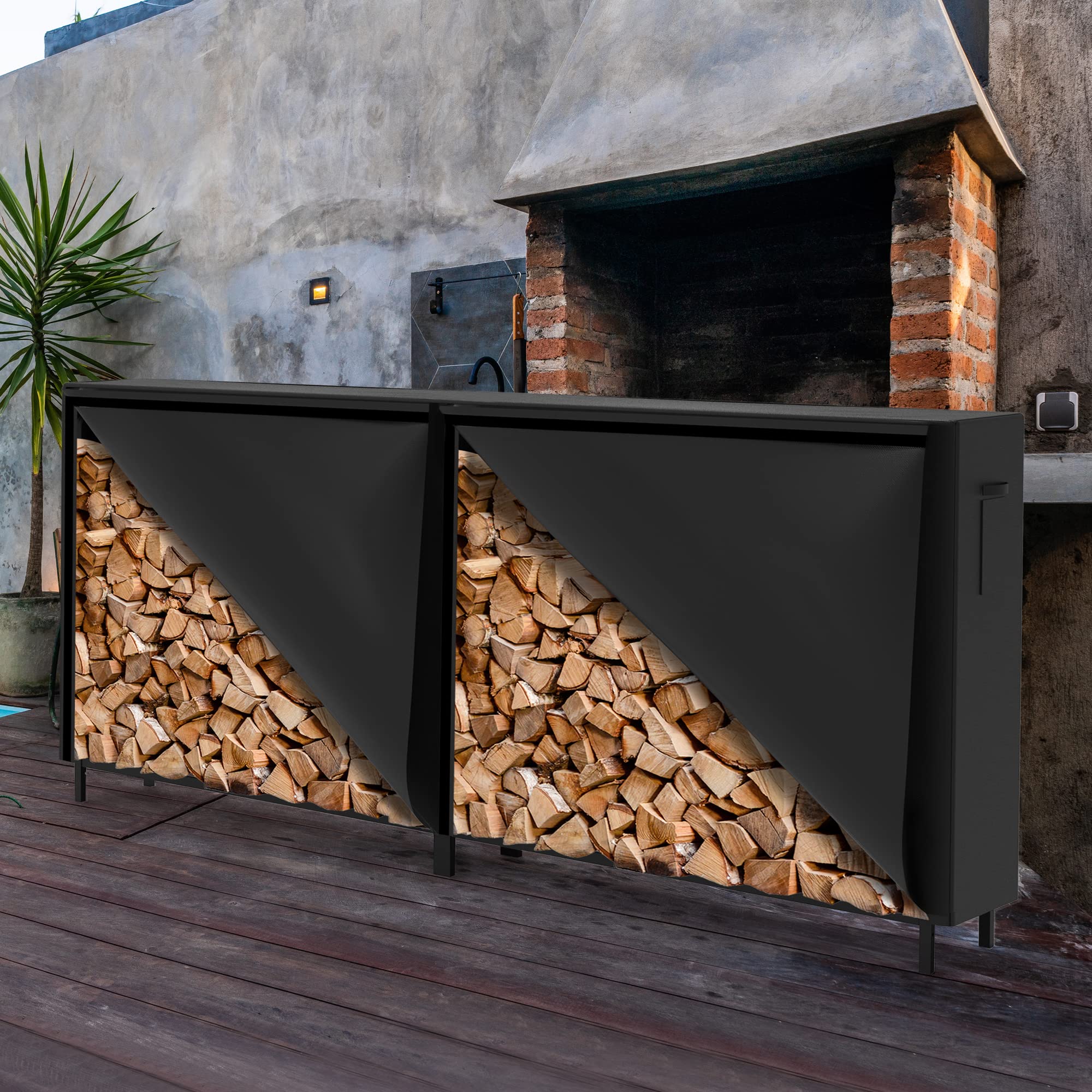 8ft Firewood Rack with Oxford Fabric Cover - Indoor/Outdoor Weather Resistant Fireplace Wood Storage - Perfect for Patio, Deck, Garage, and Backyard Firewood Organization