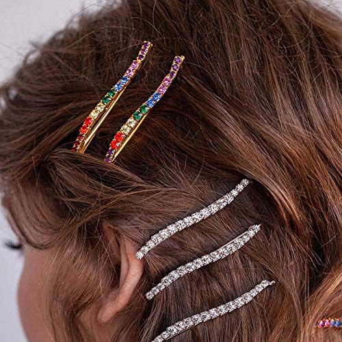 Luxcastle Rhinestone Hair Clips for Women - Shiny Silver Bridal Hair Accessories Set of 2PCS (Colorful) - Perfect for Weddings, Prom, Parties & Special Occasions