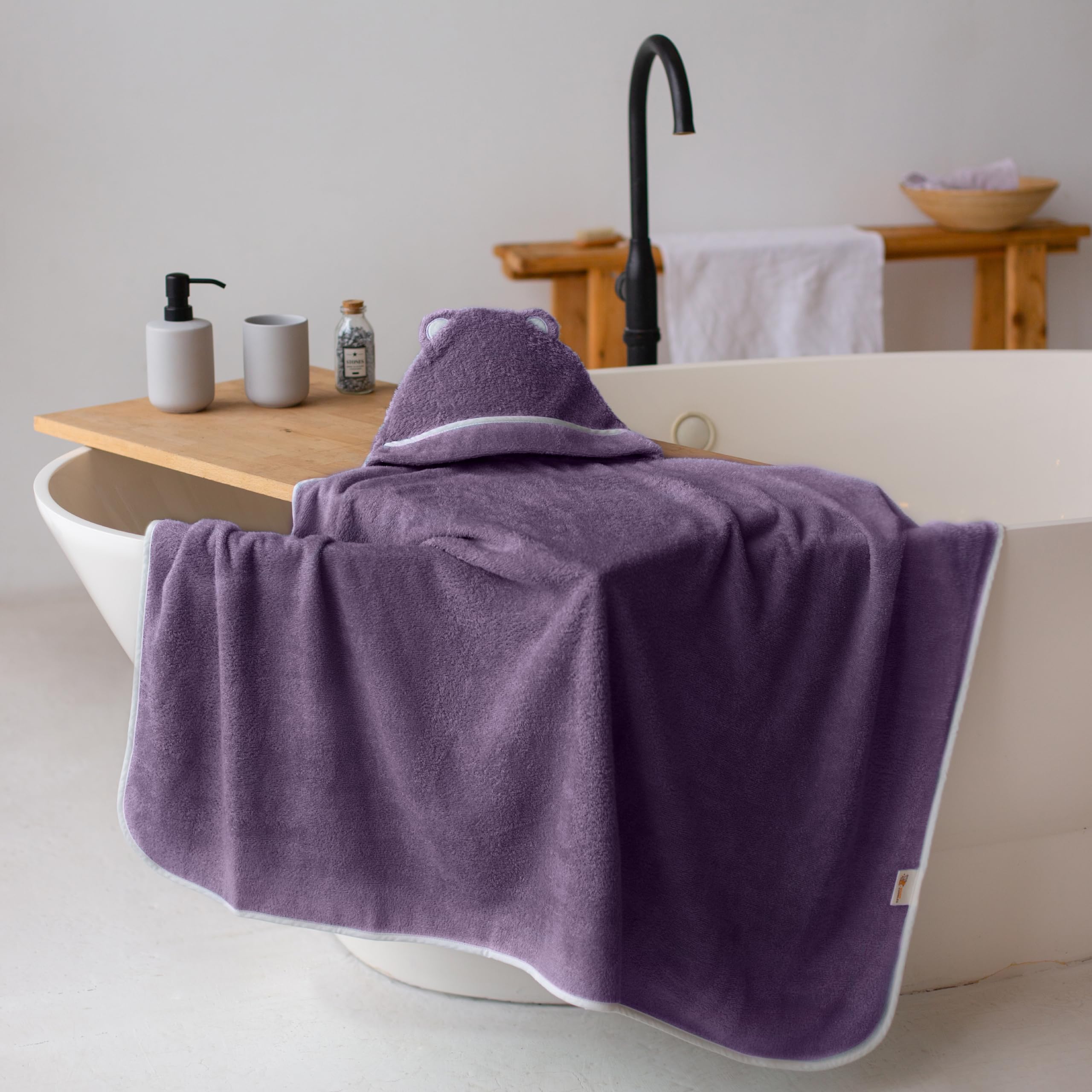Premium Bamboo Rayon Hooded Toddler Towels - Soft & Absorbent Baby Bath Towel for Boys & Girls - Large Kids Hooded Towel (Purple) - Perfect for Bath Time, Swimming & Beach Outings