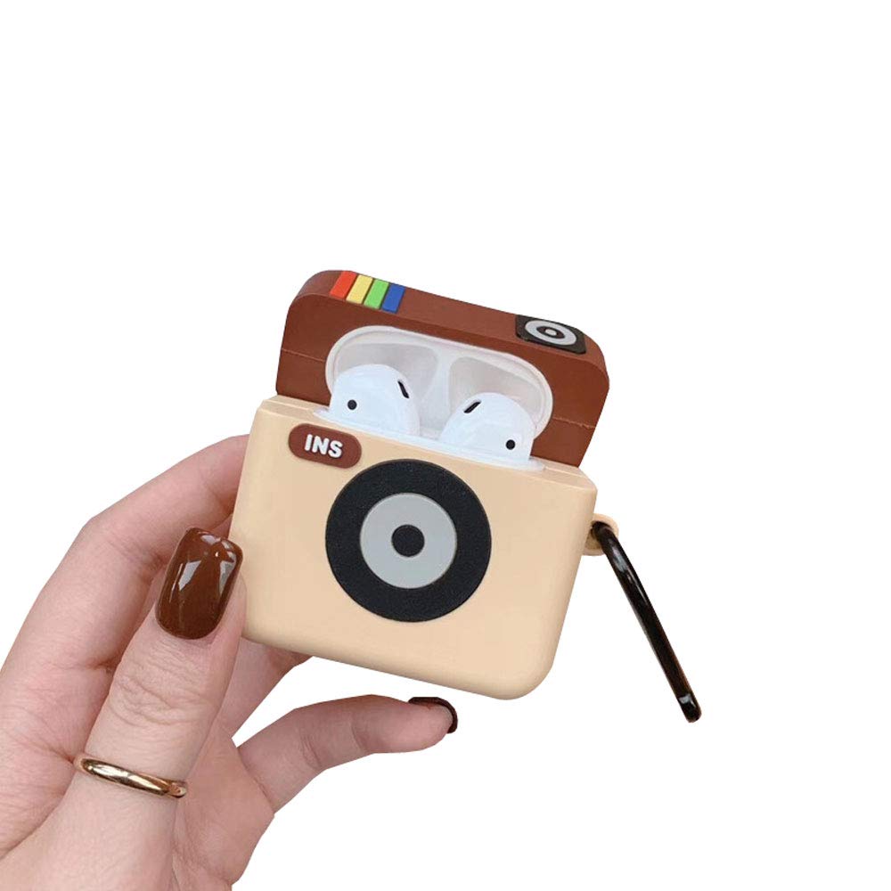 3D Mini Rainbow Camera Design AirPods Case - Creative Square FunCam Soft Silicone Cover for AirPods 1/2/3 & Pro - Waterproof Shockproof Protective Case with Hook - Perfect for Travel, Gym, and Outdoor Activities