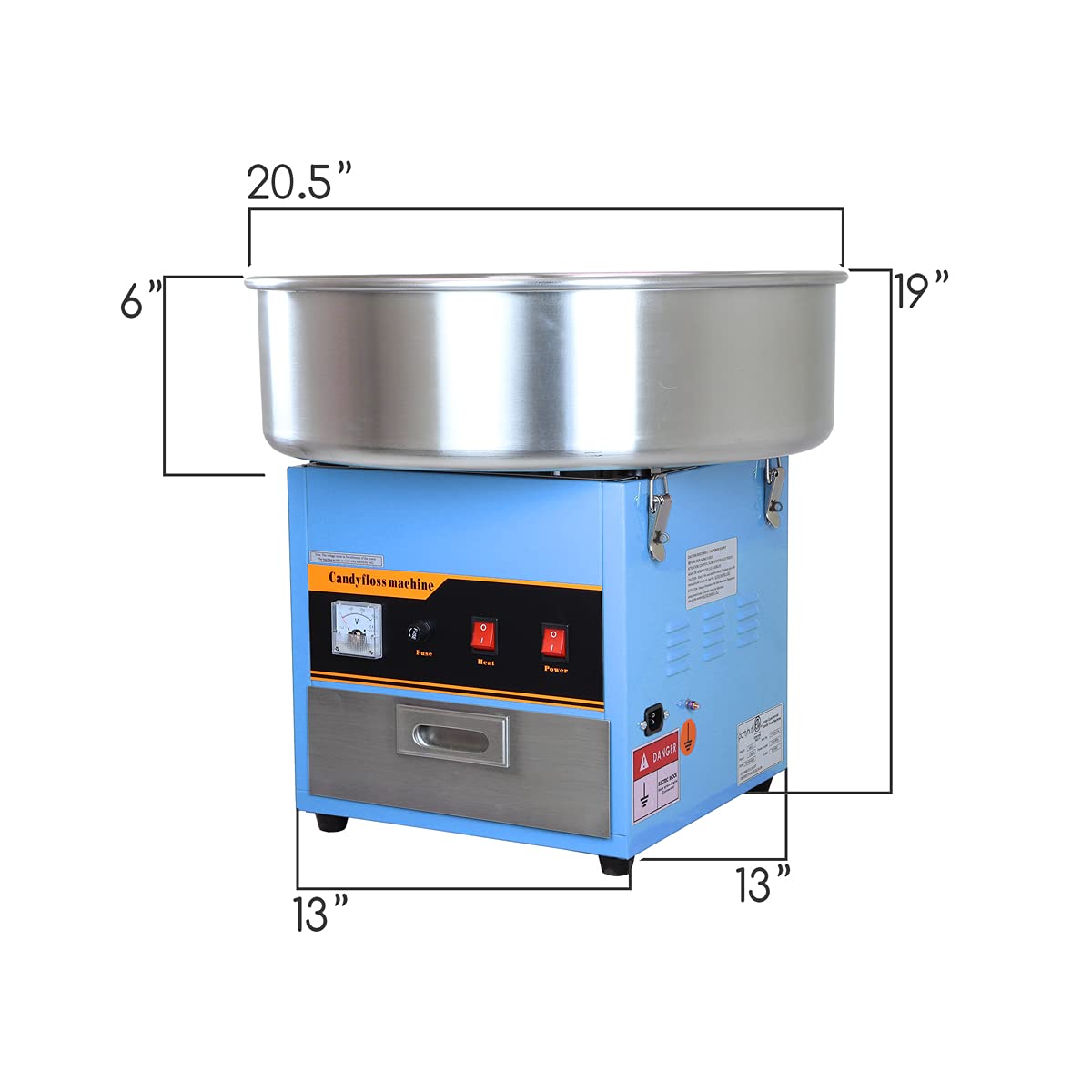 Commercial Cotton Candy Machine for Parties - Large Blue Candy Floss Maker for Events, Carnivals & Home Use