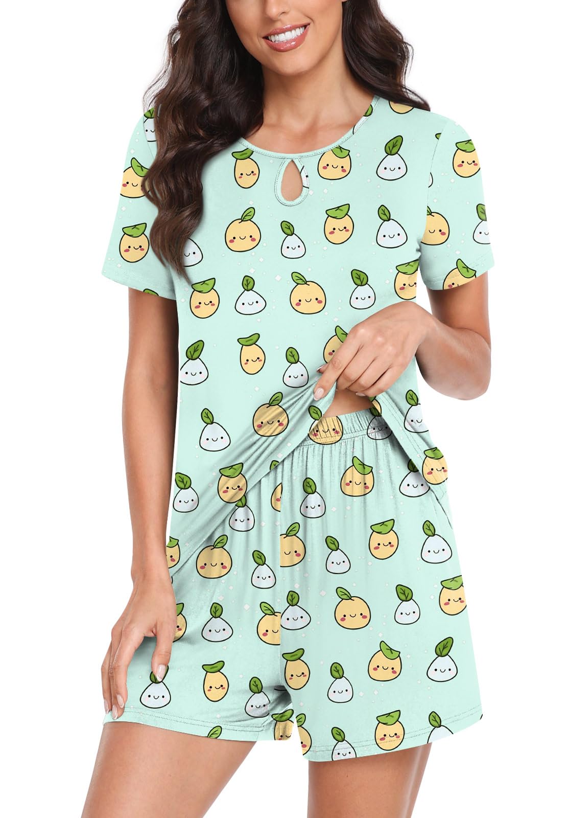 Aodemo Women's Summer Pajama Sets - Soft Short Sleeve Sleepwear with Pockets & Keyhole Design - Comfortable Nightwear for Lounge, Sleep & Vacation
