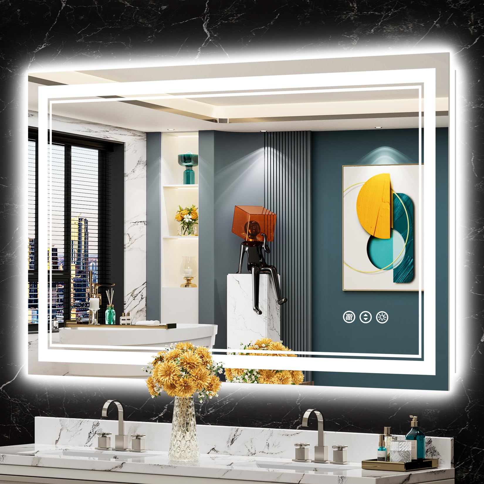 48x30 Inch LED Bathroom Mirror with Backlit & Front Lighting - Dimmable Anti-Fog Vanity Mirror with 3 Color Temperatures, Memory Function & Shatterproof Tempered Glass (Horizontal/Vertical Mount) - Perfect for Modern Bathrooms, Makeup Application and Spa-Like Experience