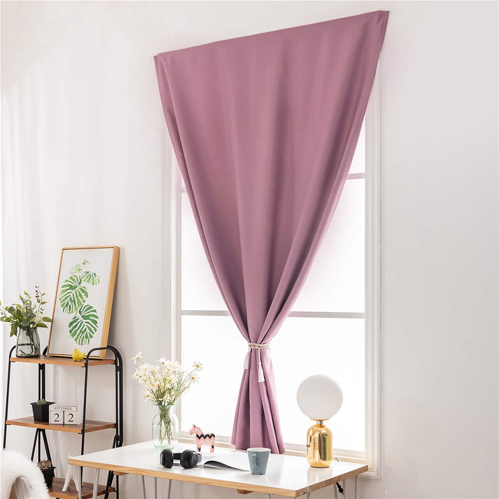 BOYOUTH Solid Color No-Hole Hook and Loop Fastener Blackout Curtains for Small Windows - 52 x 63 Inches, Purple (1 Panel) - Perfect for Bedroom, Study, Living Room & Home Office Light Blocking