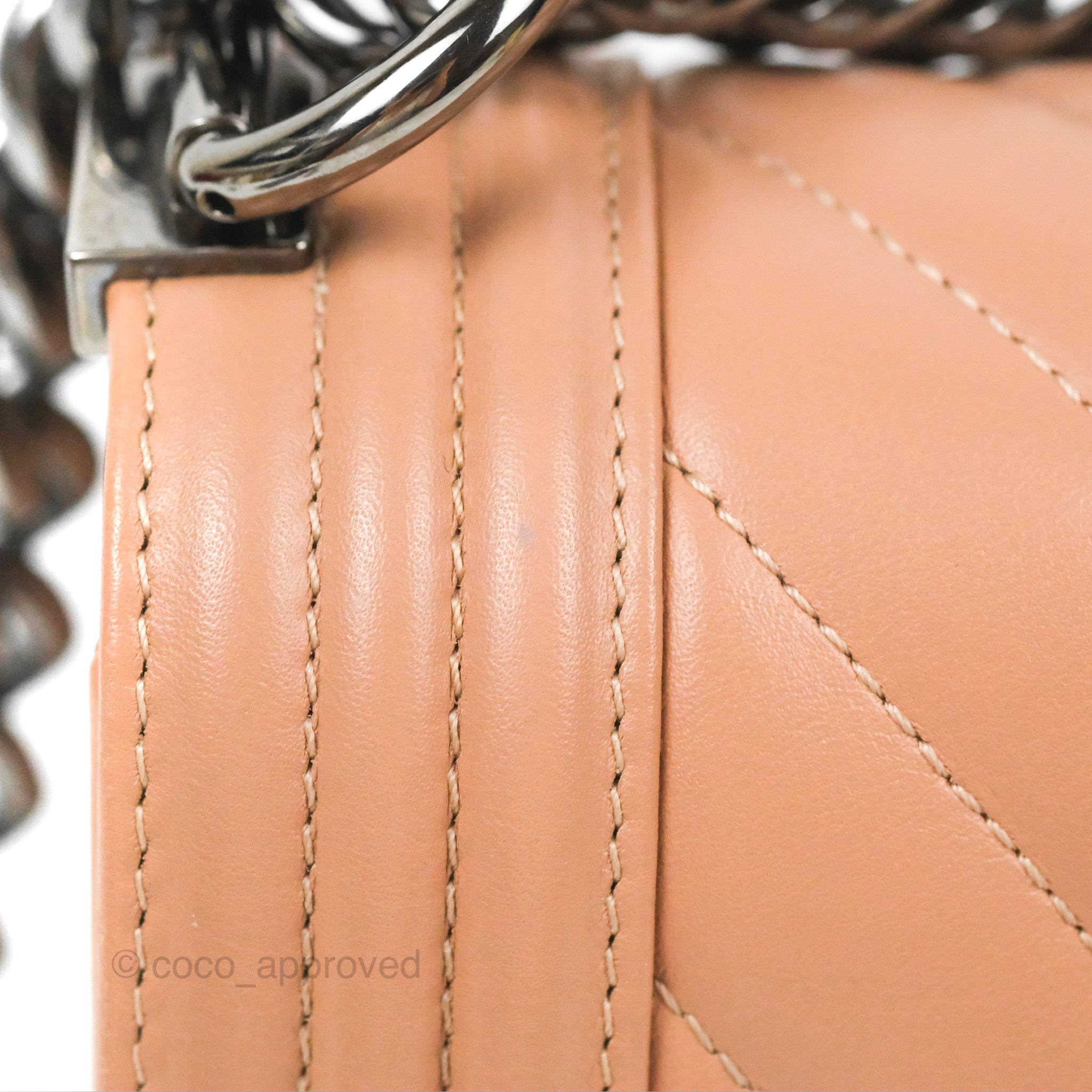 Chanel Chevron & Quilted Medium Boy Bag in Beige Calfskin with Gun Metal Hardware - Luxury Crossbody Bag for Women, Perfect for Date Night & Evening Events
