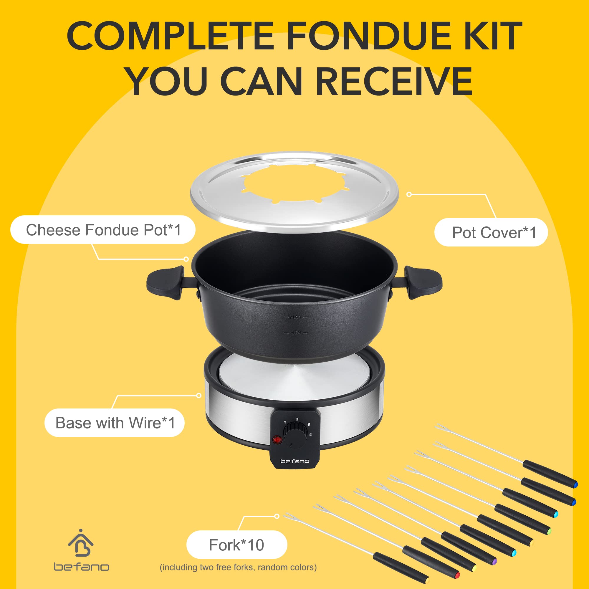 Premium Stainless Steel Fondue Pot Set with Temperature Control - 2-Quart Non-Stick Electric Fondue Maker with 6 Forks, 6 Cups & Stand - Perfect for Chocolate, Cheese, Caramel & Marshmallows - Ideal for Valentine's Day, Parties & Family Gatherings