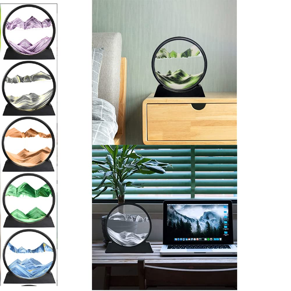 3D Moving Sand Art Picture - Deep Sea Flowing Sand Painting - Glass Sandscape Motion Hourglass Display Frame - 12 Inch Purple - Home & Office Wall Decor - Perfect for Relaxation, Meditation & Stress Relief