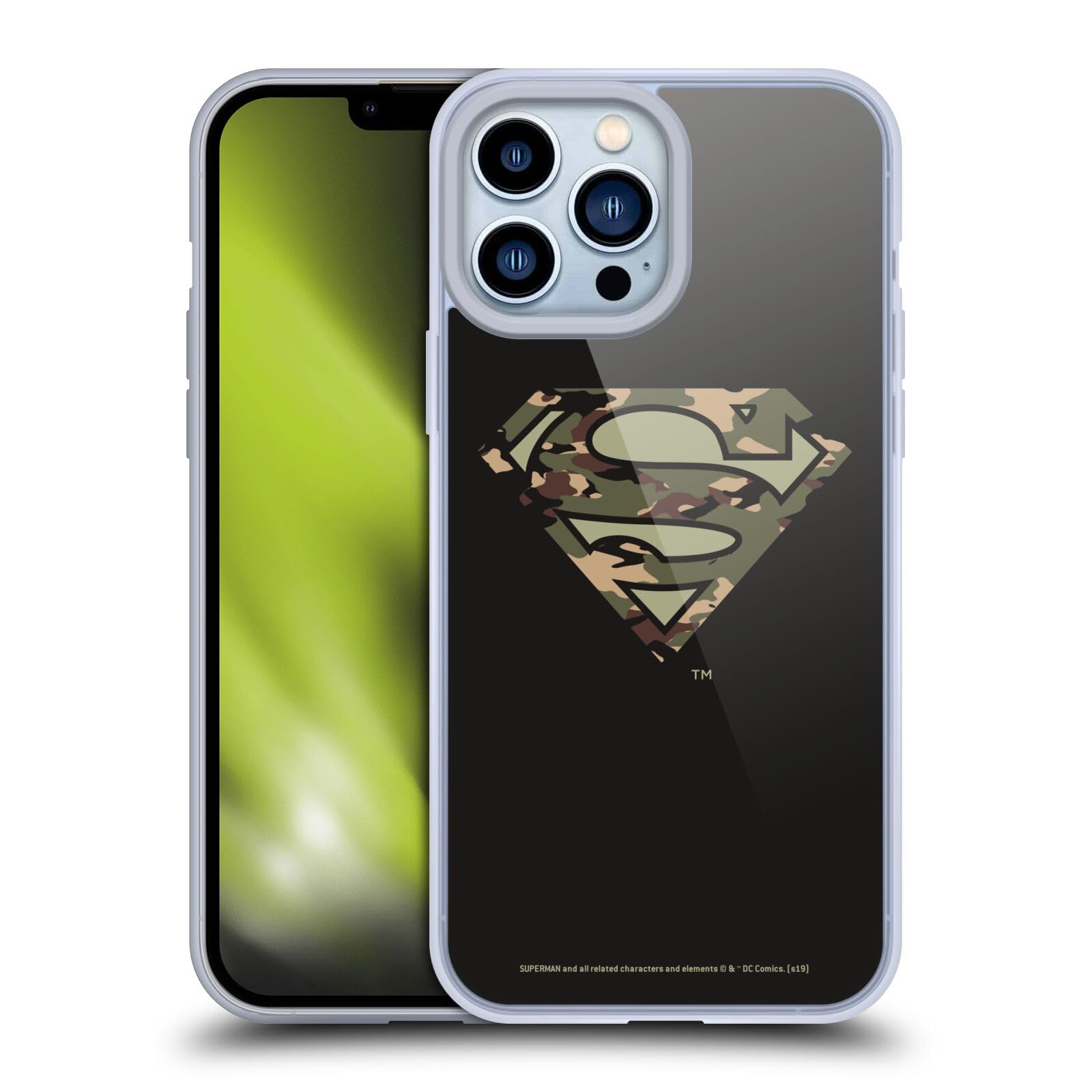 Officially Licensed Superman DC Comics Camouflage Soft Gel Case for Apple iPhone 13 Pro Max - Durable Protection with Stylish Superhero Design - Perfect for Fans, Daily Use & Comic Conventions