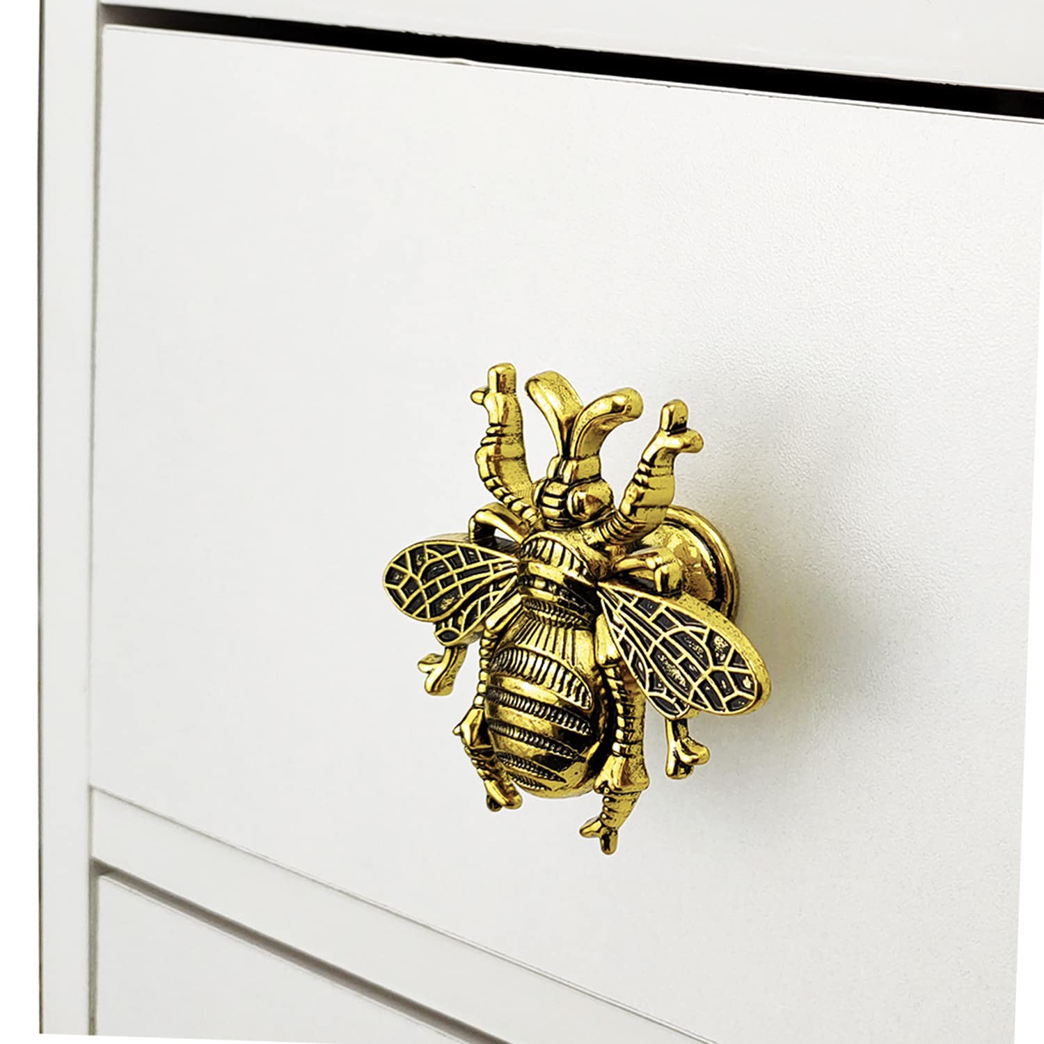 Bee Knob Drawer Pulls - Gold Cabinet Handles for Dresser, Wardrobe & Kitchen Decor - Spring Floral Garden Insect Theme (Set of 4) - Perfect for Home Renovation & DIY Furniture Upgrades