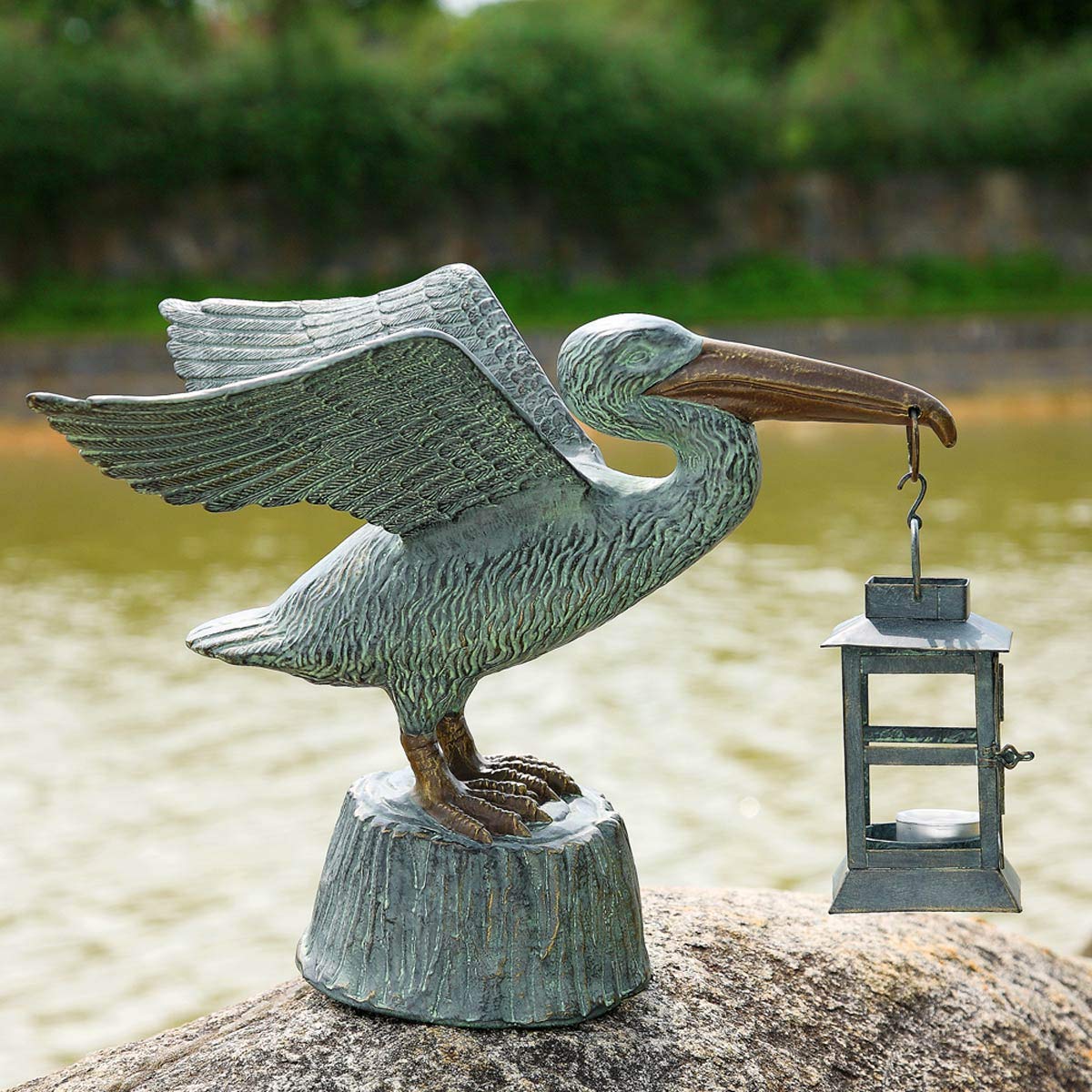 Black Forest Pelican Lantern - Outdoor Garden Decor