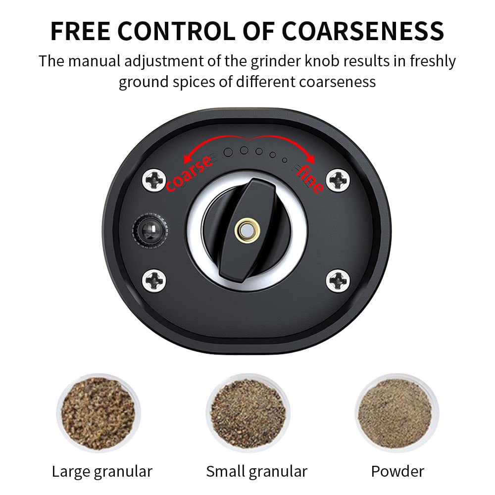 Premium Electric Salt and Pepper Grinder Set - Rechargeable Stainless Steel Spice Mill with Ceramic Blades, Adjustable Coarseness & LED Light - Perfect for BBQ, Cooking, Dining Table & Kitchen Use