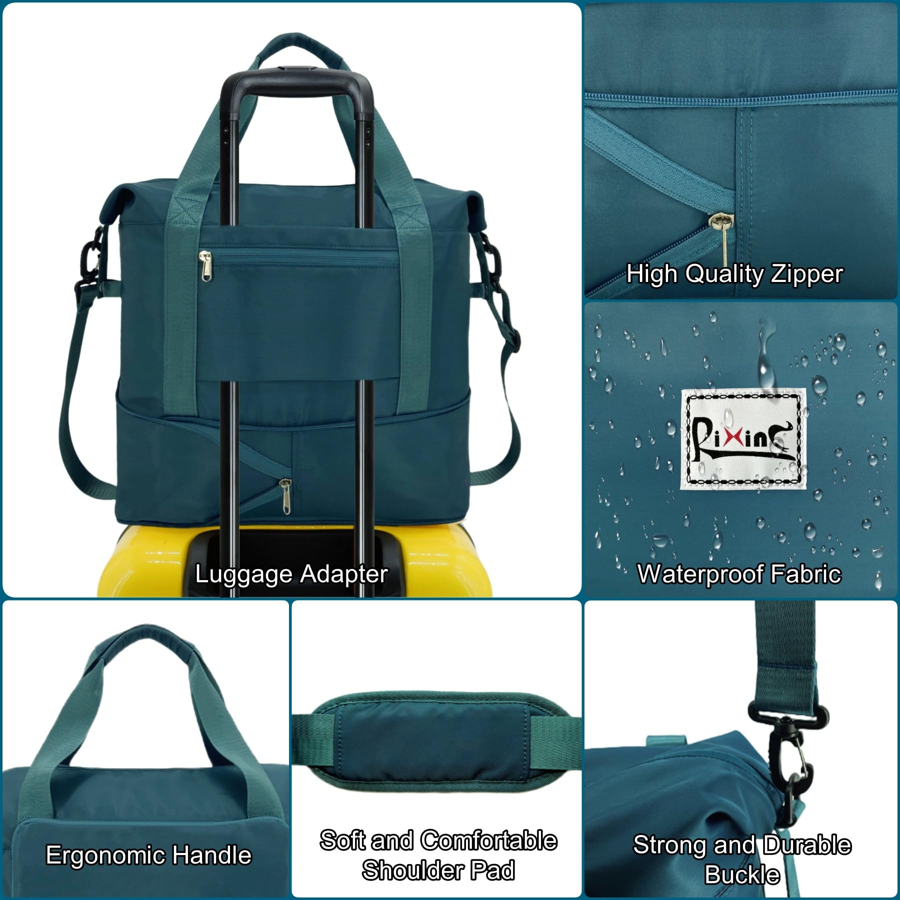 Foldable Travel Duffel Bag for Women - Waterproof Expandable Gym Tote & Weekender Overnight Bag with Detachable Shoulder Strap & Wet Compartment - Perfect for Sports, Gym, Travel & Weekend Getaways (Peacock Blue)