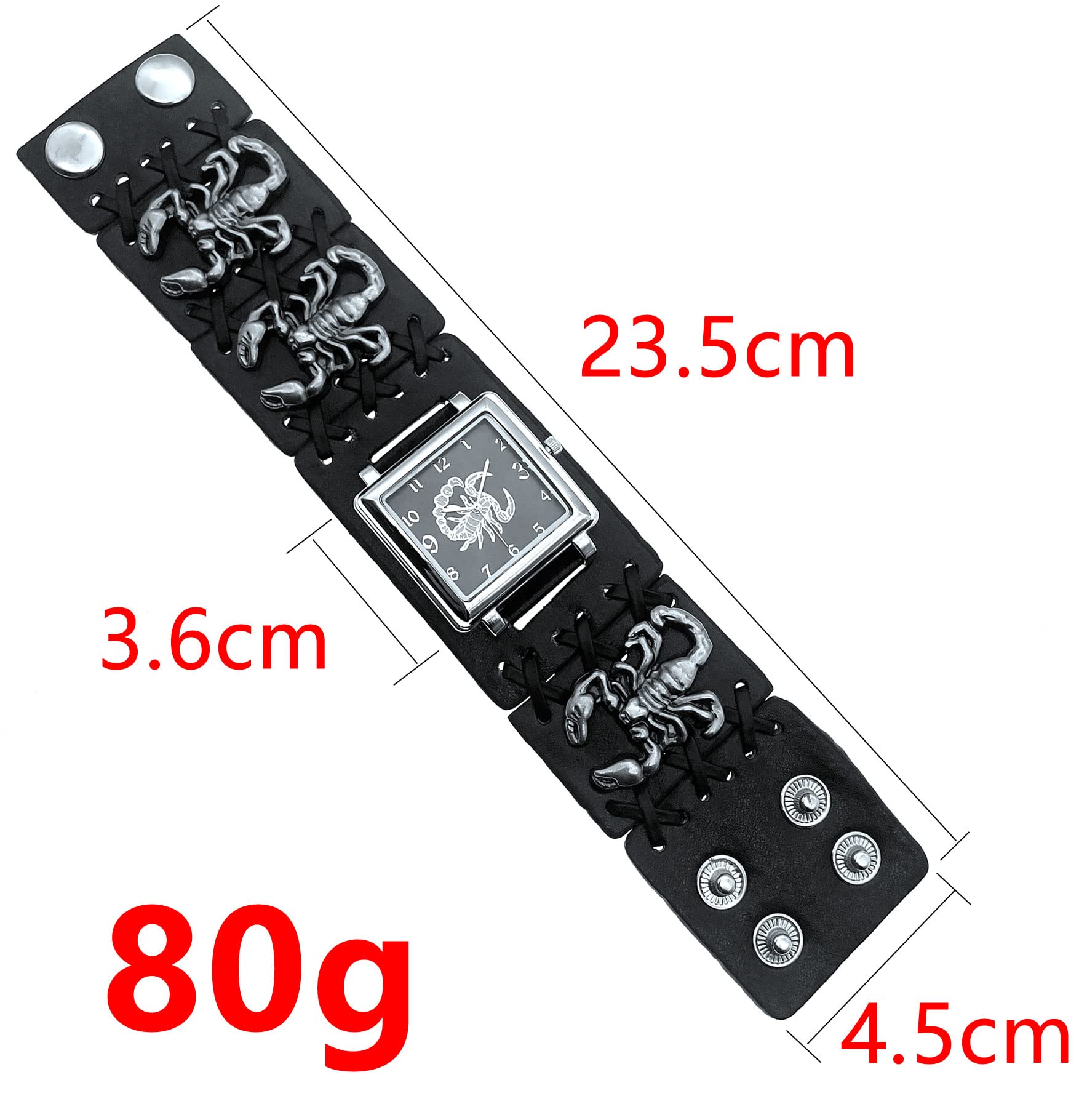 Scorpion Punk Men & Women Black Leather Cuff Band Watch - Wide Strap Rock Locomotive Fashion Timepiece for Casual Wear, Gothic Style, and Night Out Accessories