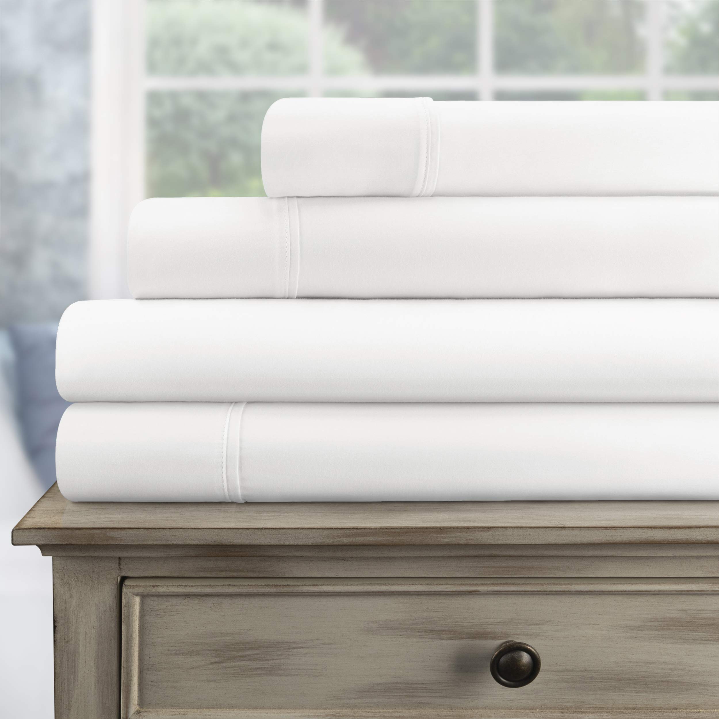 Premium 300TC Egyptian Cotton Sheets Set - Queen White for Luxury Bedding