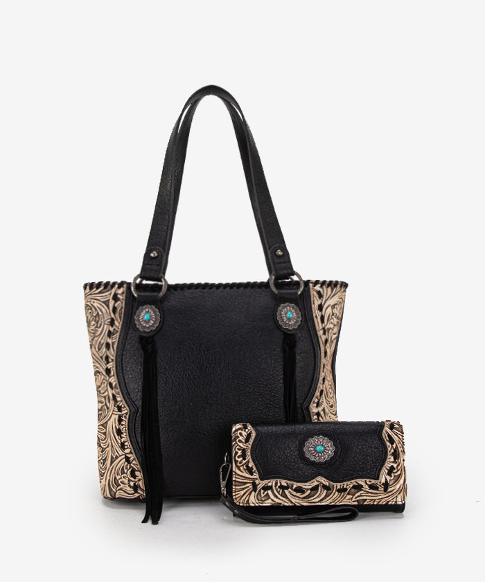 Trinity Ranch Floral Tooled Concealed Carry Tote Bag Set - Stylish Leather Purse with Hidden Gun Compartment for Women | Perfect for Everyday Carry, Travel & Outdoor Adventures