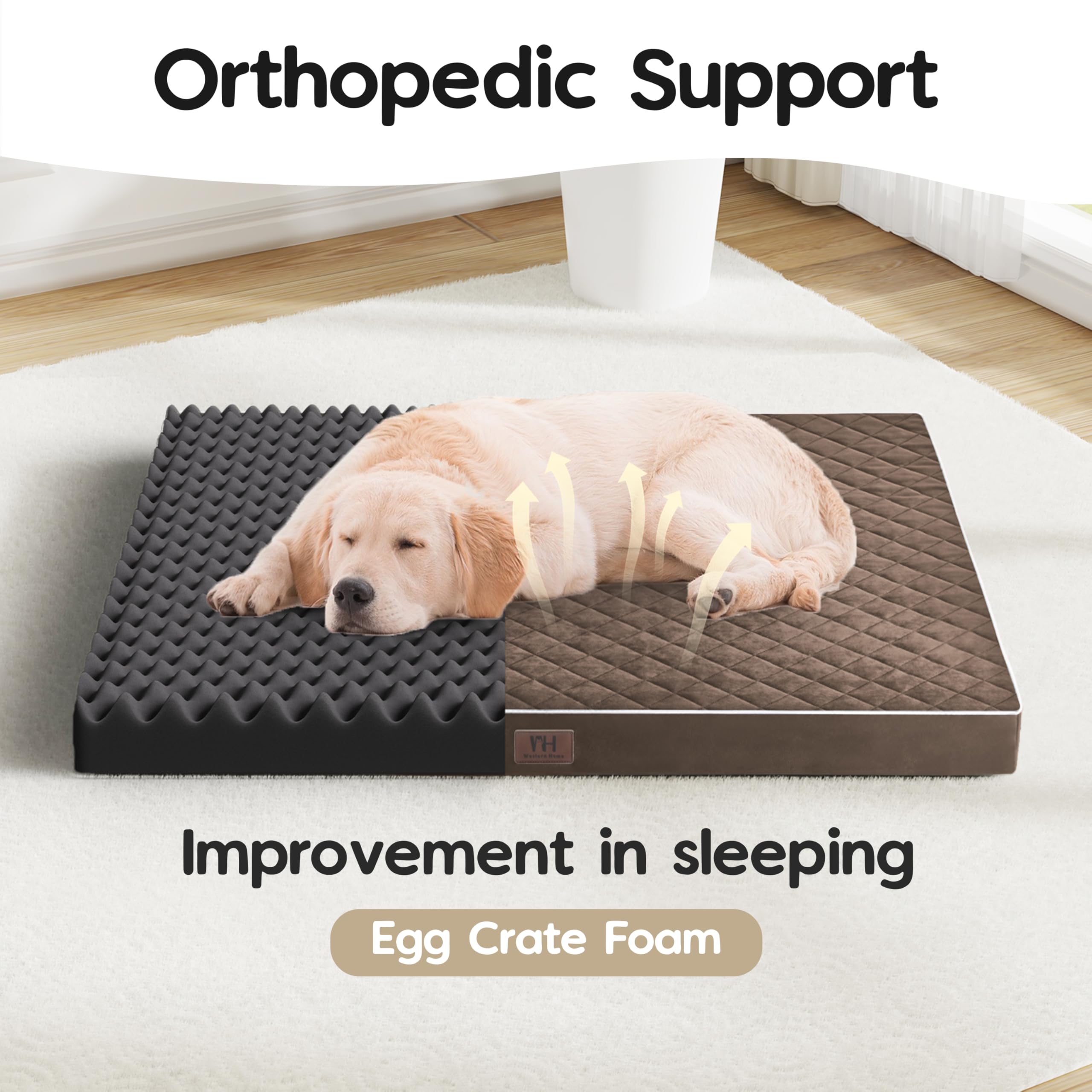 Orthopedic Dog Bed for Large Dogs - XXL XL Medium Size, Removable Washable Velvet Plush Cover, Anti-Slip Bottom, 36 Inch Kennel Pad - Perfect for Arthritis & Joint Pain Relief (Brown) - Ideal for Crates, Living Rooms & Bedrooms