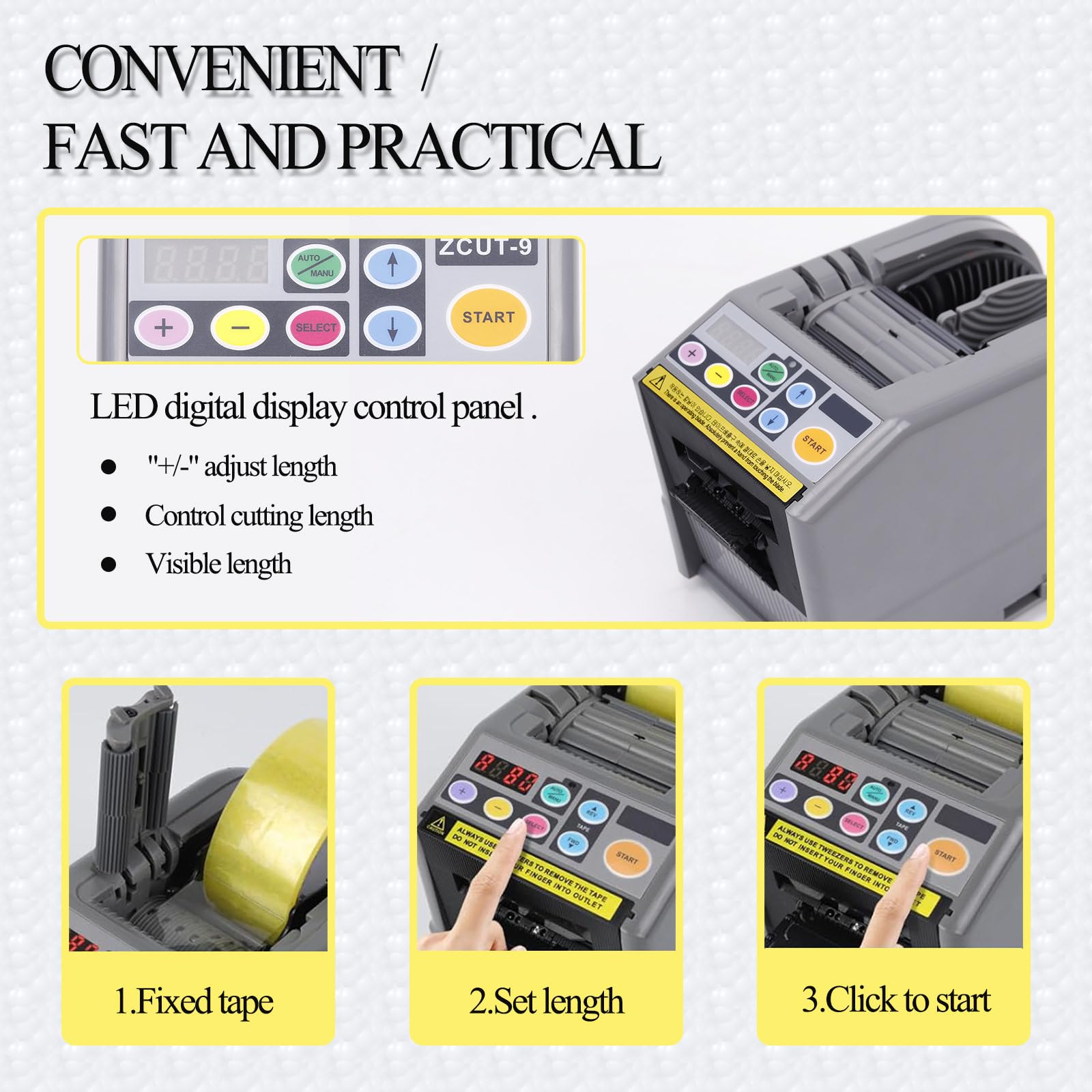 Automatic Tape Dispenser - Electric Tape Cutting Machine for 6-60mm Width Tapes | 999mm Max Cutting Length | Perfect for Packaging, Shipping & Crafting