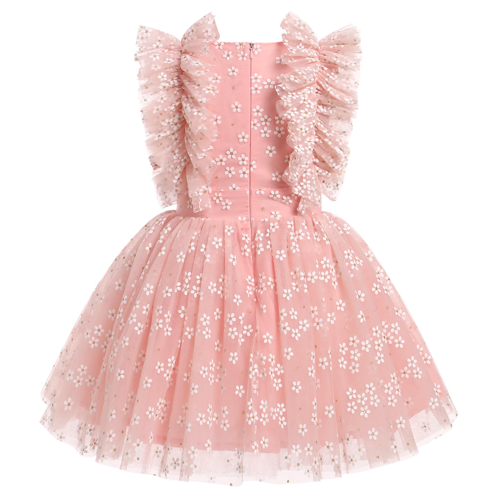 Butterfly Daisy Polka Dot Embroidered Princess Tulle Dress for Girls - Birthday Party, Wedding, Pageant & Evening Gown - Perfect for Special Occasions & Photo Shoots