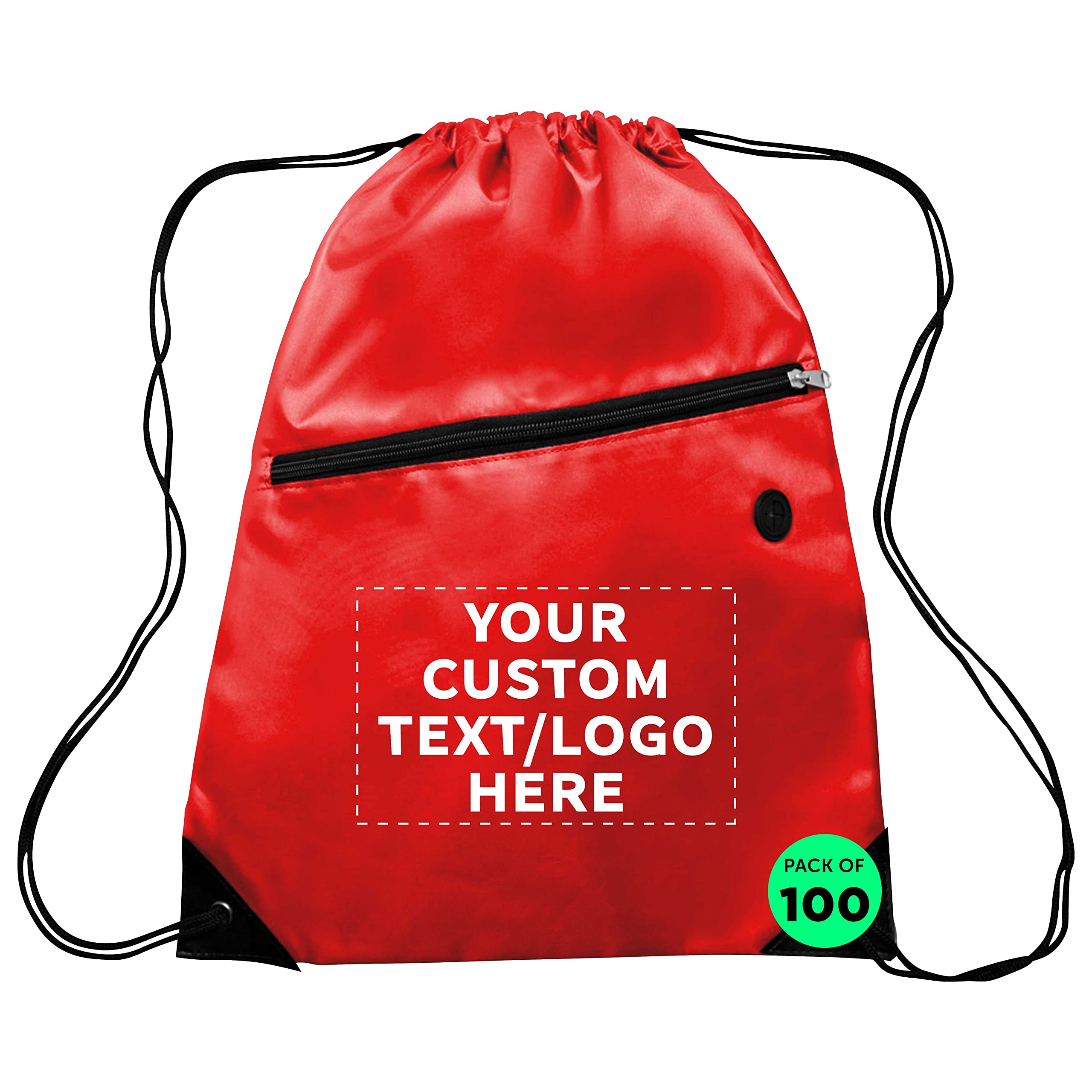 Custom Drawstring Backpacks Bulk Pack of 100 - Water Resistant Personalized Backpack with Pockets for Gym, Camping, Beach & Outdoor Sports | Great for Promotions, Events & Team Activities - Red