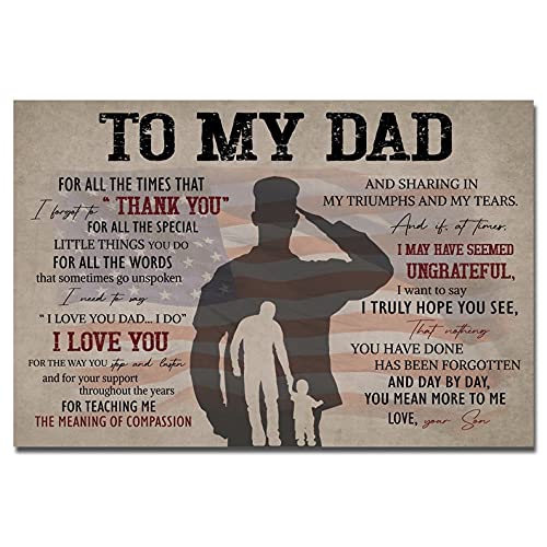 Personalized Army Military Soldier Poster for Dad - Custom Father's Day & Birthday Gift from Son, 18x12 Inch (No Frame/Canvas) - Perfect for Home Decor, Office Display & Military Appreciation Gifts