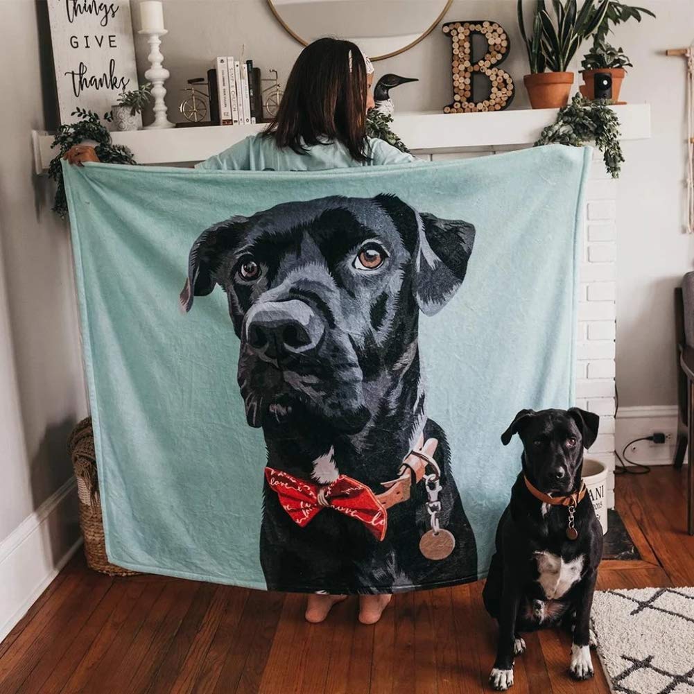 Custom Personalized Dog Portrait Throw Blanket - Photo Text Name Fleece Blanket for Pets | Unique Gift for Dog Lovers, Pet Owners, Family & Friends | Perfect for Birthdays, Anniversaries & Home Decor