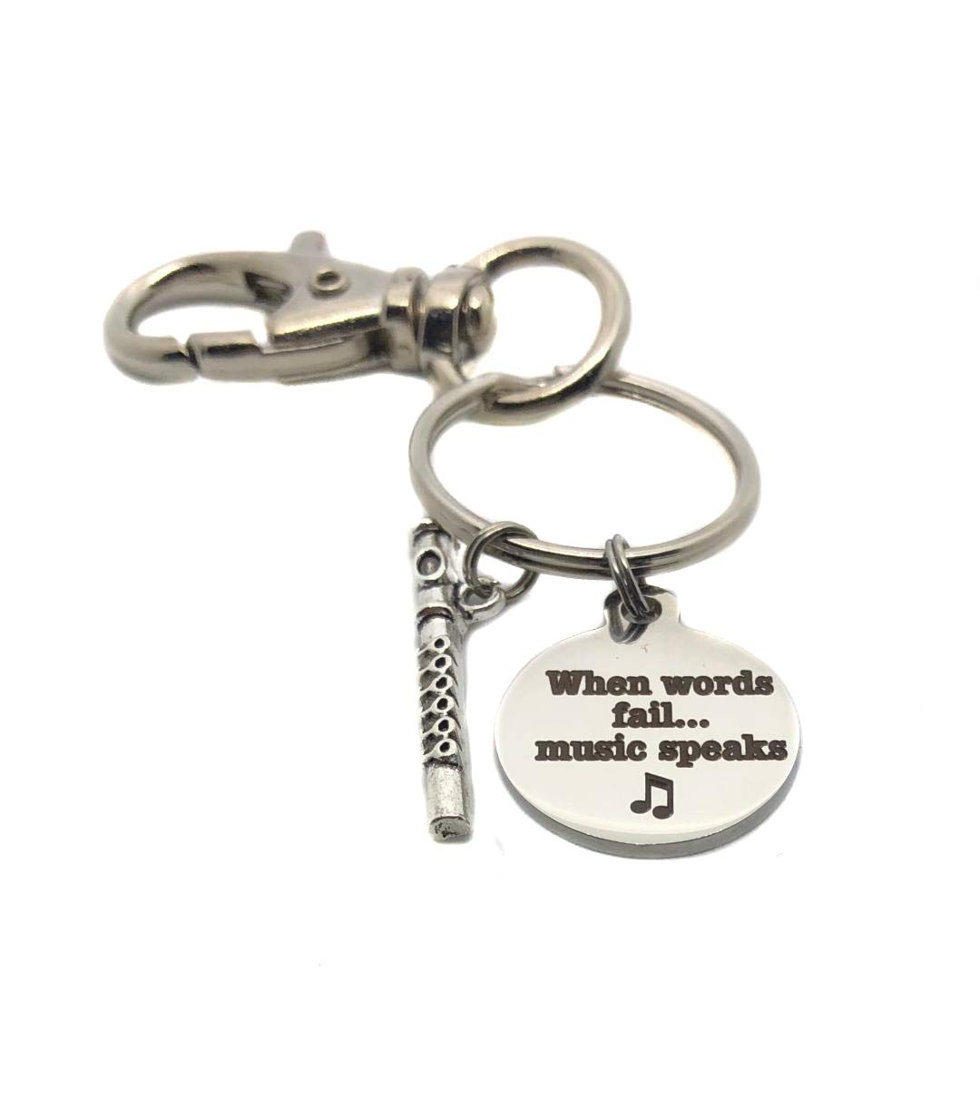 Heart Projects When Words Fail Music Speaks Flute Keychain - Perfect Gift for Flute Players, Music Lovers - Elegant Music Bag Charm & Keychain for Musicians - Ideal for Performances, Rehearsals & Music Enthusiasts