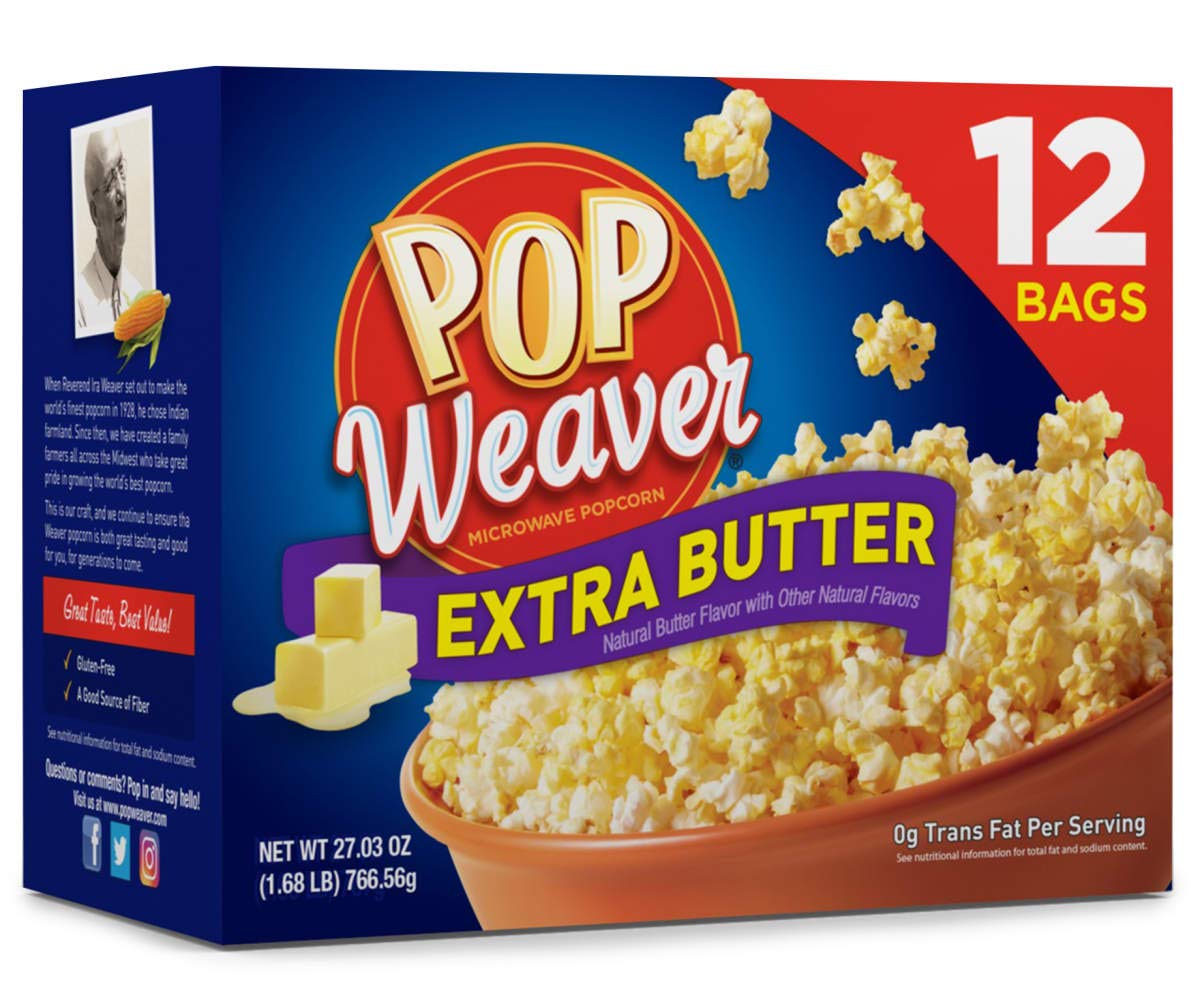 Pop Weaver Extra Butter Microwave Popcorn - 12 Bags (3.5oz Each) | Movie Night Snacks, Office Break Treats & Party Favors