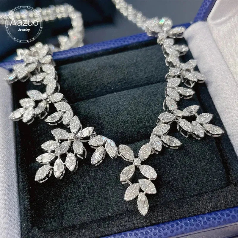 18K White Gold 4ct H Real Diamond Olive Leaf Necklace for Women - Elegant Luxury Jewelry Gift for Banquet, Party & Special Occasions