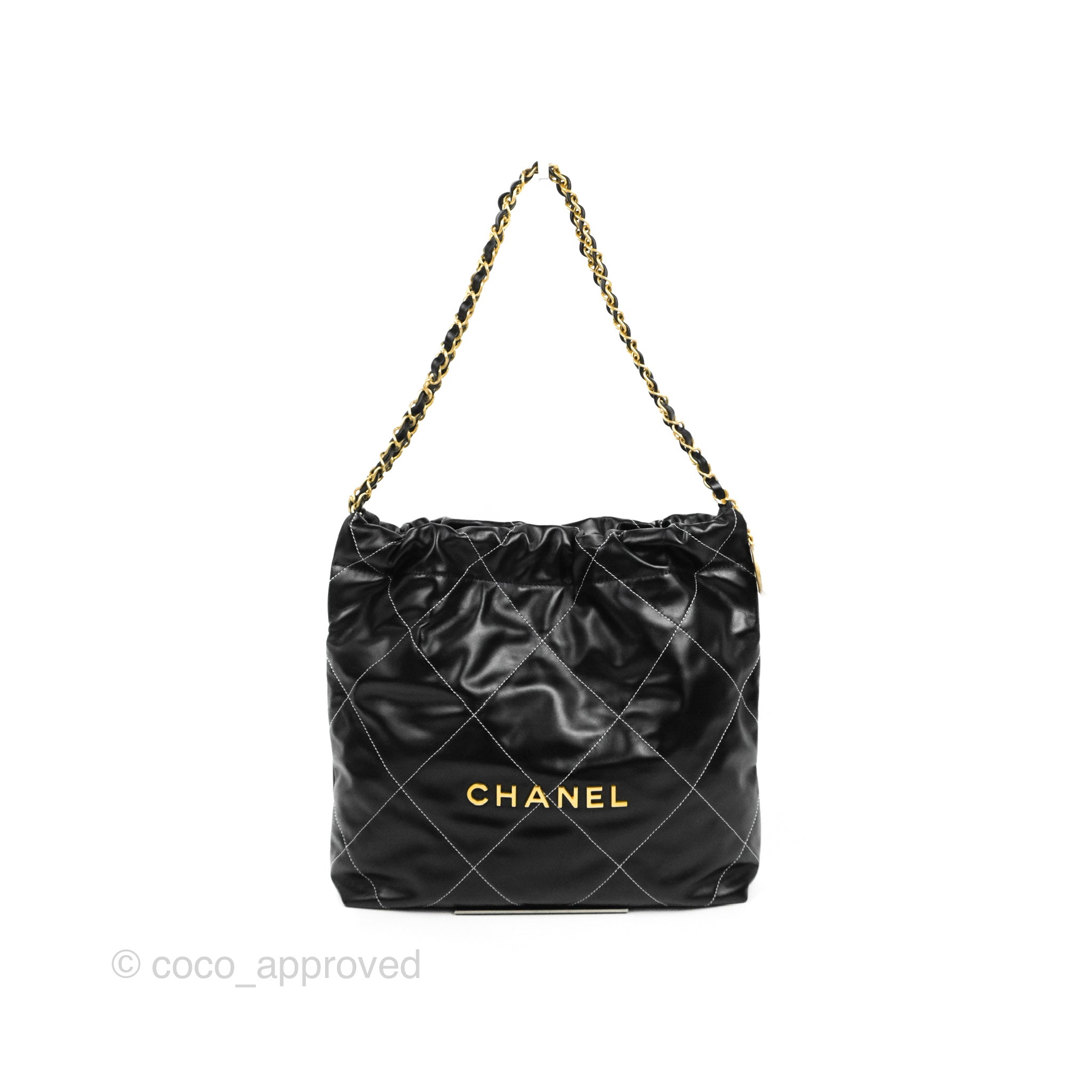 Chanel 22 Small Handbag Black Calfskin Leather with Contrast Stitch & Aged Gold Hardware - Luxury Crossbody Bag for Women, Perfect for Date Night & Evening Events