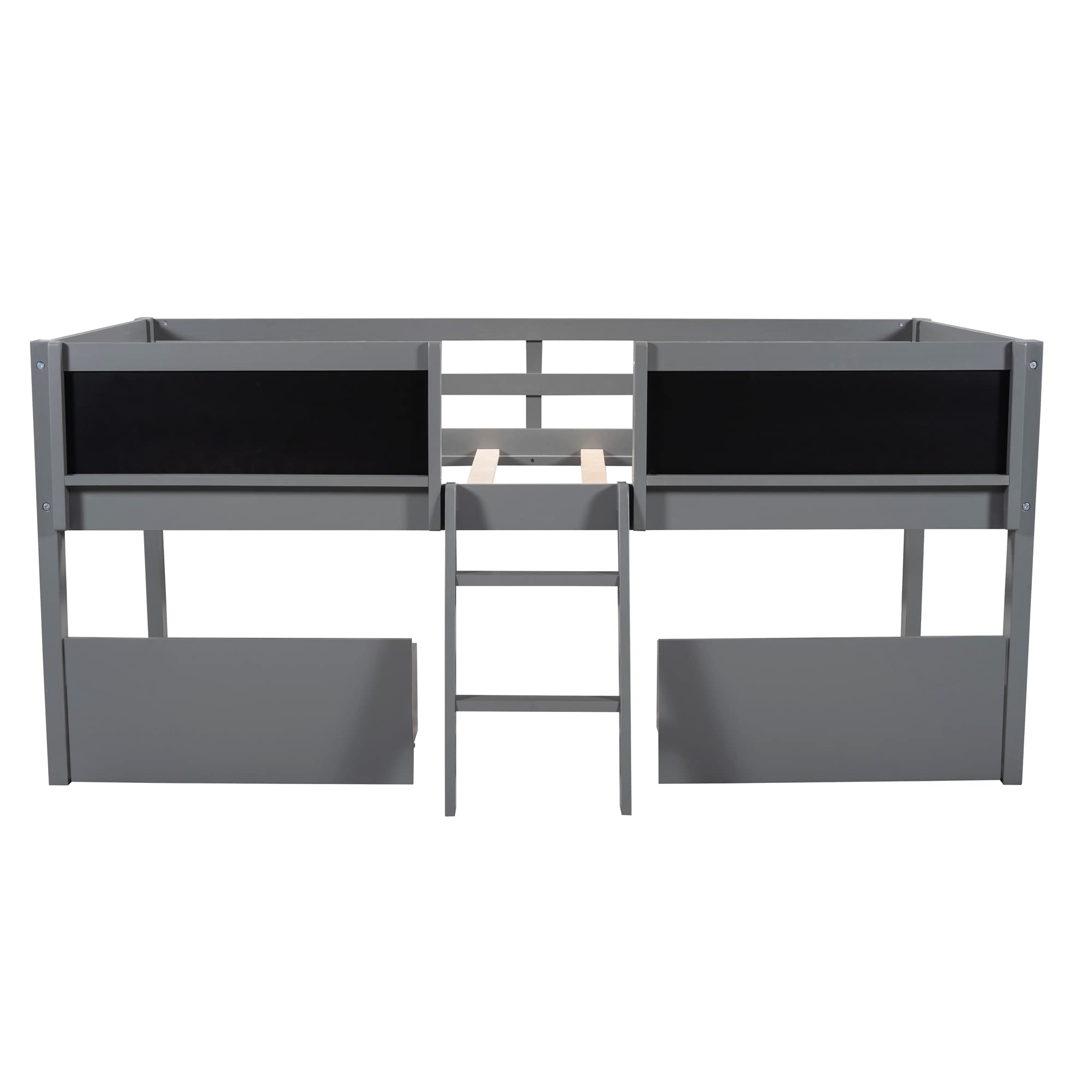 Wooden Twin Loft Bed for Kids with 2 Movable Drawers, Ladder & Chalkboard Guardrail - Space-Saving Gray Bedroom Furniture for Boys & Girls | Perfect for Small Rooms, Dormitories & Kids' Shared Bedrooms