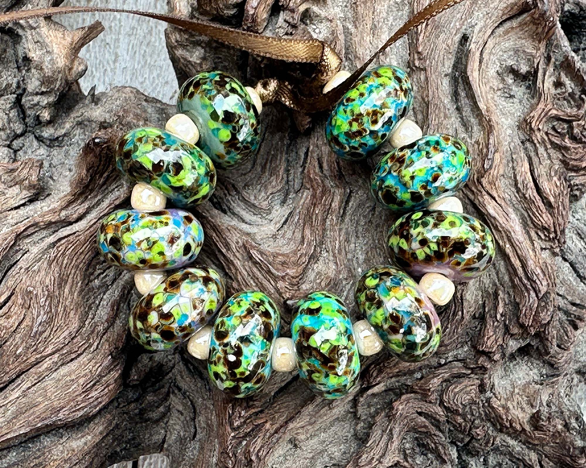 12 Pairs Handmade Lampwork Glass Beads - Jade Green Forrest Design for Jewelry Making, DIY Crafts | Perfect for Necklaces, Bracelets & Earrings